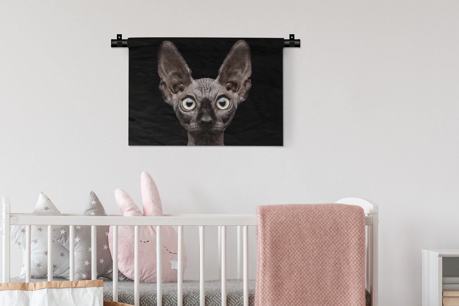 Wanddekoobjekt Katze Schlafzimmer, MuchoWow Kleid, Schwarz, - Porträt Kinderzimmer Wohnzimmer, Haustiere - Wanddeko für Wandbehang, -
