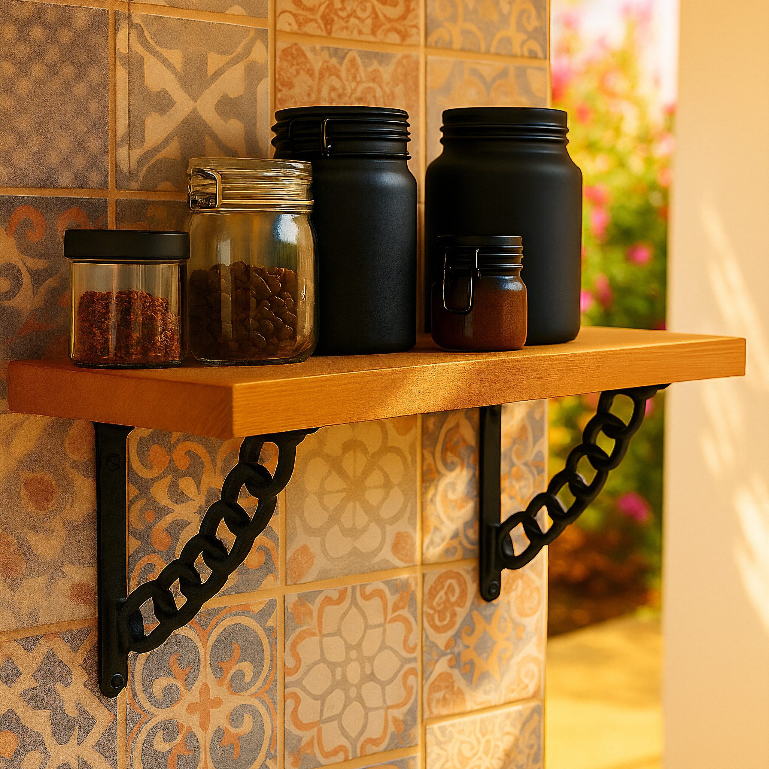 relaxdays Wandregalhalter Regalträger 2er Set Ketten-Design, schwarz
