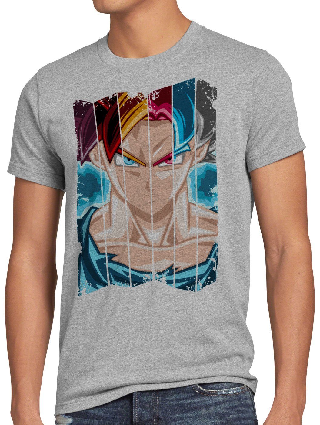 Herren meliert god saiyajin evolution Print-Shirt grau dragon Evolution T-Shirt Sajajin style3 modus