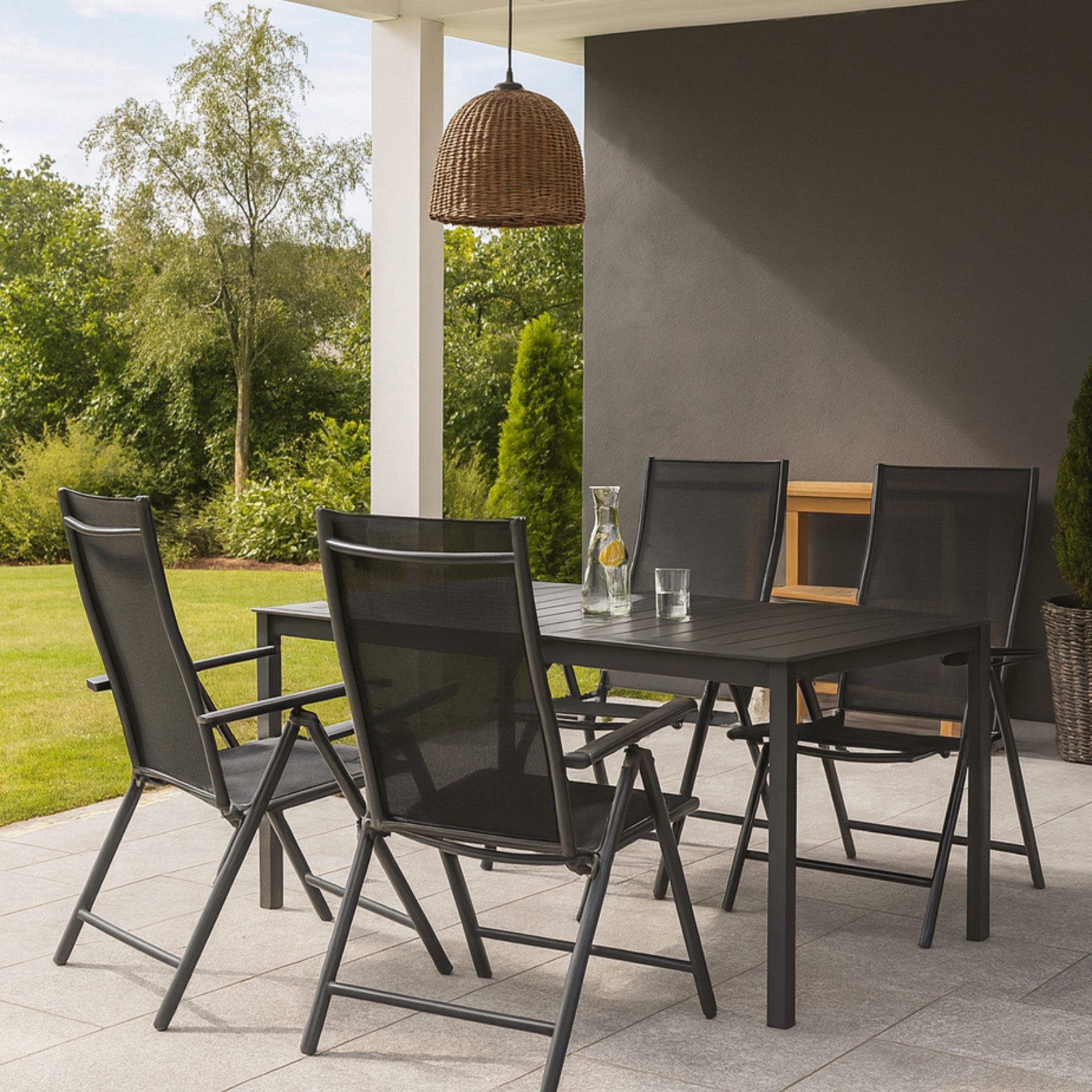 Progarden Gartenstuhl Hochlehner Balkonstuhl Terrassenstuhl Klappstuhl 106x67x57cm Anthrazit (Set, 4 St), Hochwertig Verarbeitet, Klappbar, Lehne verstellbar, Faltbar, Stahl