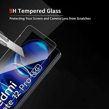 CLM-Tech 1X Panzerfolie und 1X Kameraschutz für Xiaomi Redmi Note 12 Pro 5G, Displayschutzglas, 2er Set Kameraglas und Schutzfolie - Panzerglas Displayschutz 9H Glas, 2 Stück, Unterstützt Fingerabdruck-ID, Stoßsicher