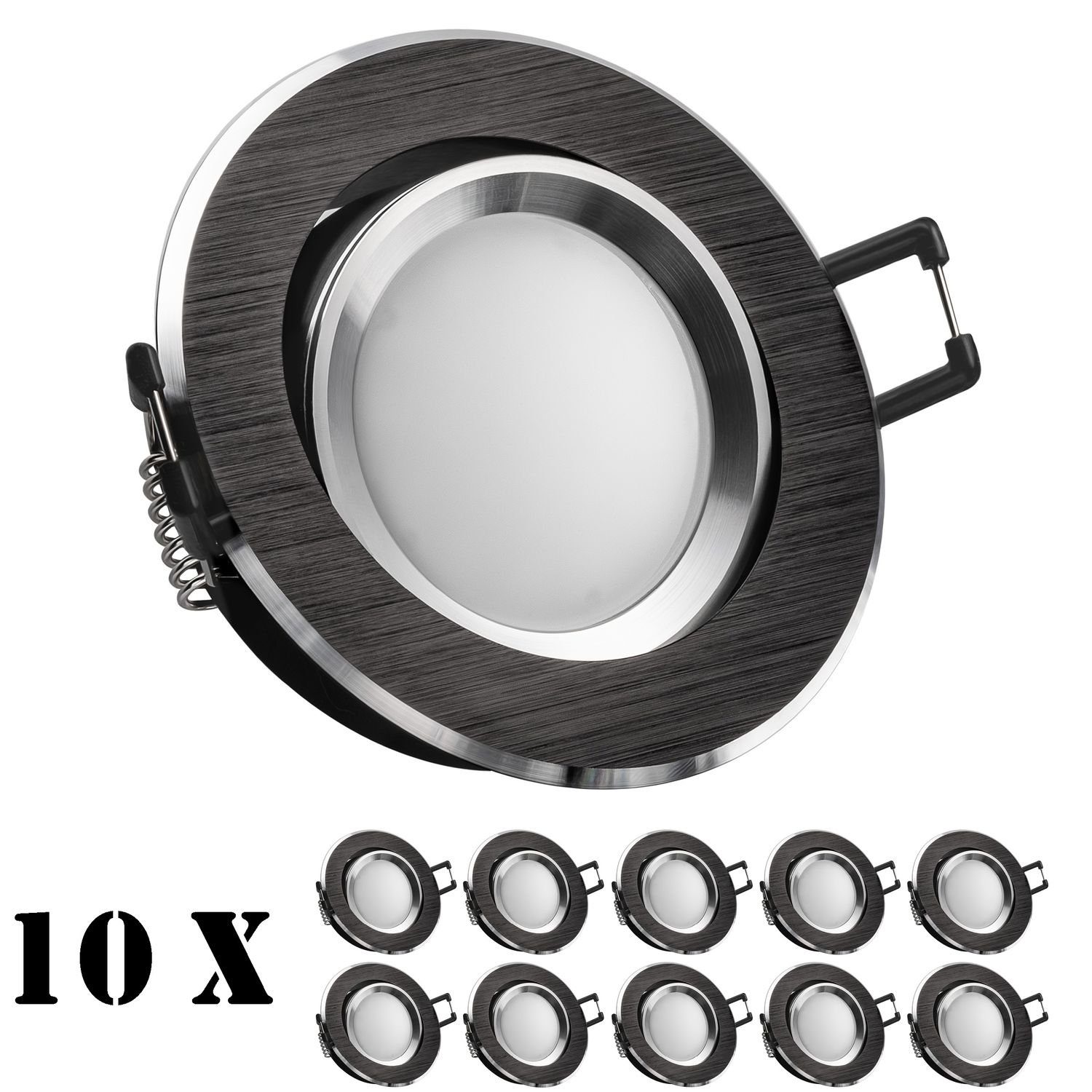 LEDANDO LED Einbaustrahler 10er LED Einbaustrahler Set Bicolor (chrom / schwarz) mit LED GU5.3