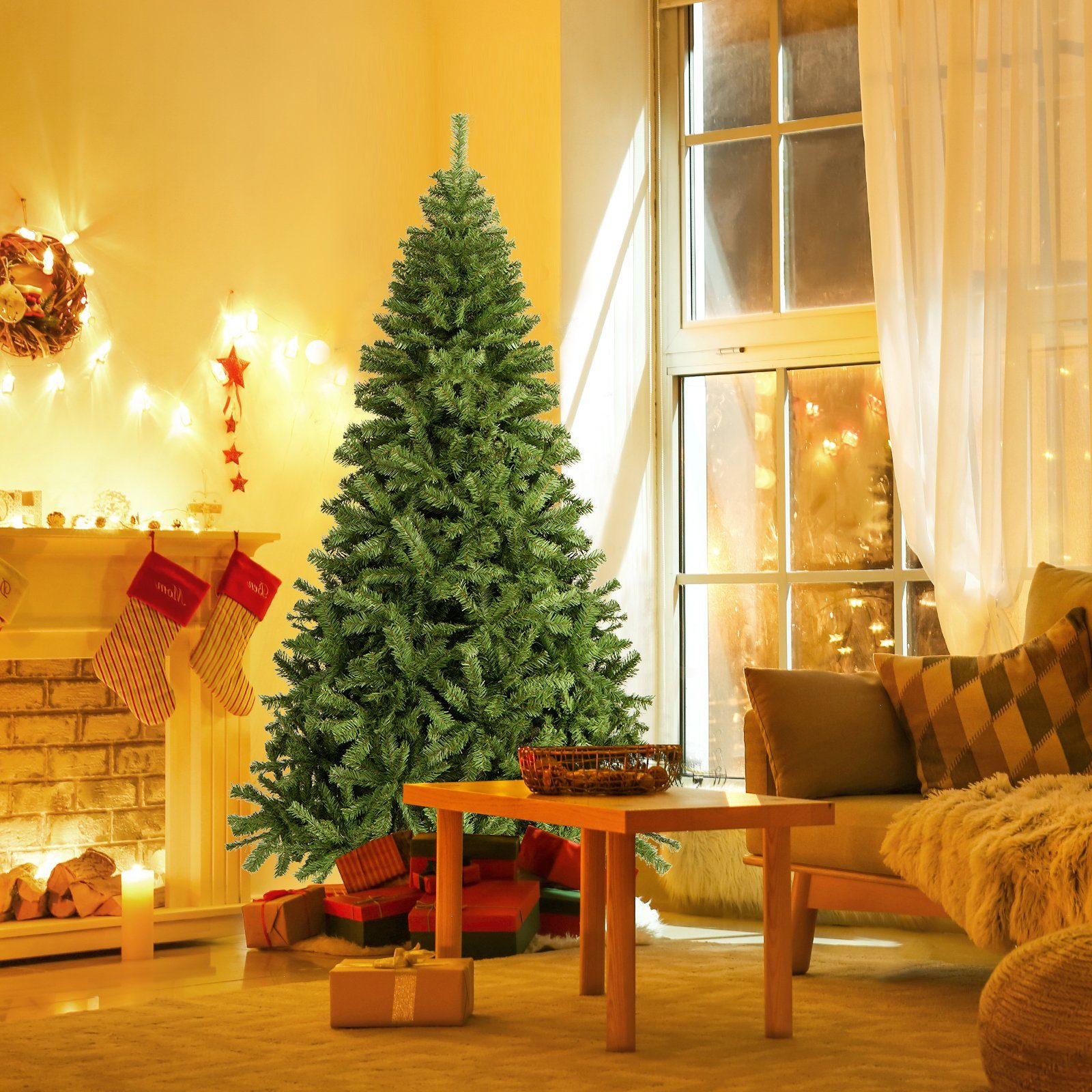 COSTWAY Künstlicher Weihnachtsbaum, 225cm, mit 1346 Spitzen PVC Nadeln