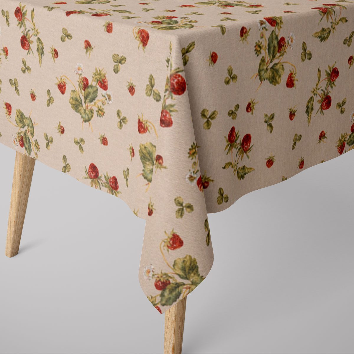 SCHÖNER LEBEN. Tischdecke SCHÖNER LEBEN. Tischdecke Strawberrys Growing Erdbeeren natur rot grü, handmade