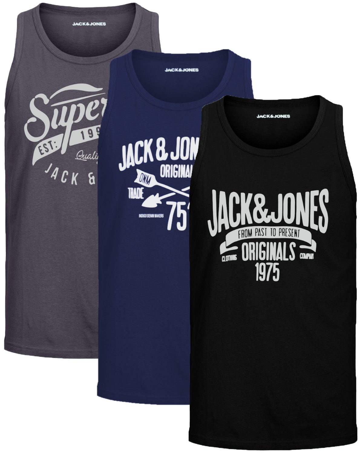 Jack & Jones Tanktop Bequemes Slimfit Shirt mit Printdruck (3er-Pack) mit Print