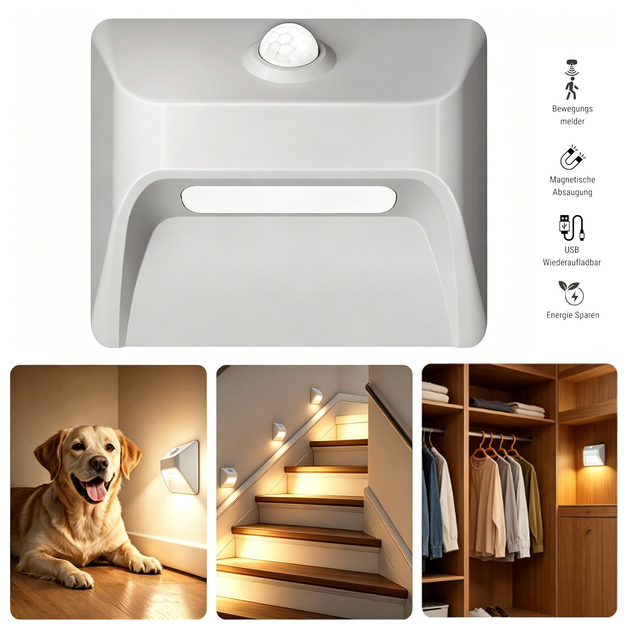 Fyrove Nachttischlampe LED Nachtlicht Magnetische Stair Nachttischlampe mit Bewegungsmelder, LED fest integriert, Warmweiß, Nachtlicht Bewegungsmelder für Treppen Flur Schlafzimmer Kein Bohren