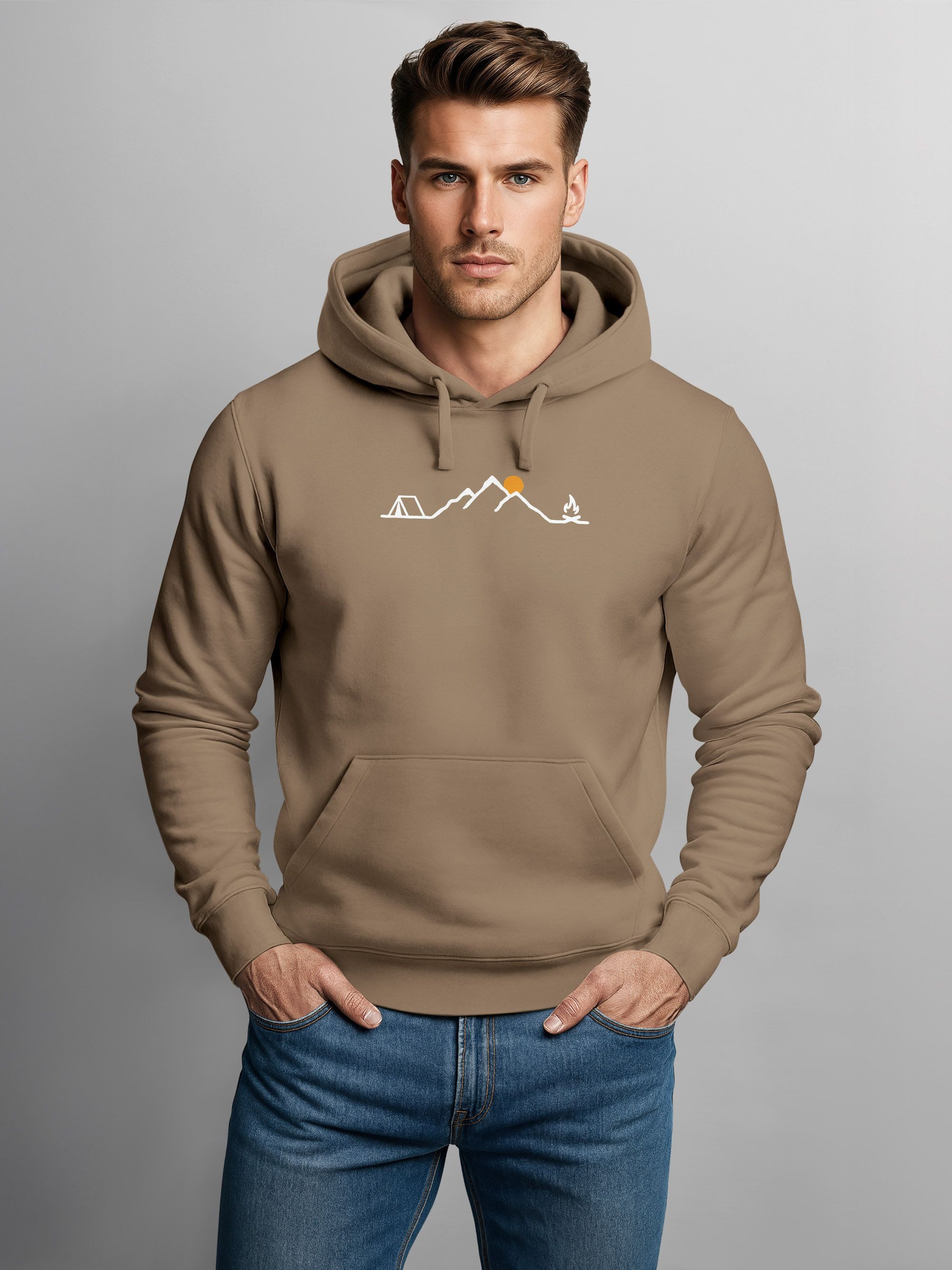 Neverless Hoodie Herren Hoodie Camping Line Art Kapuzensweatshirt mit Outdo günstig online kaufen