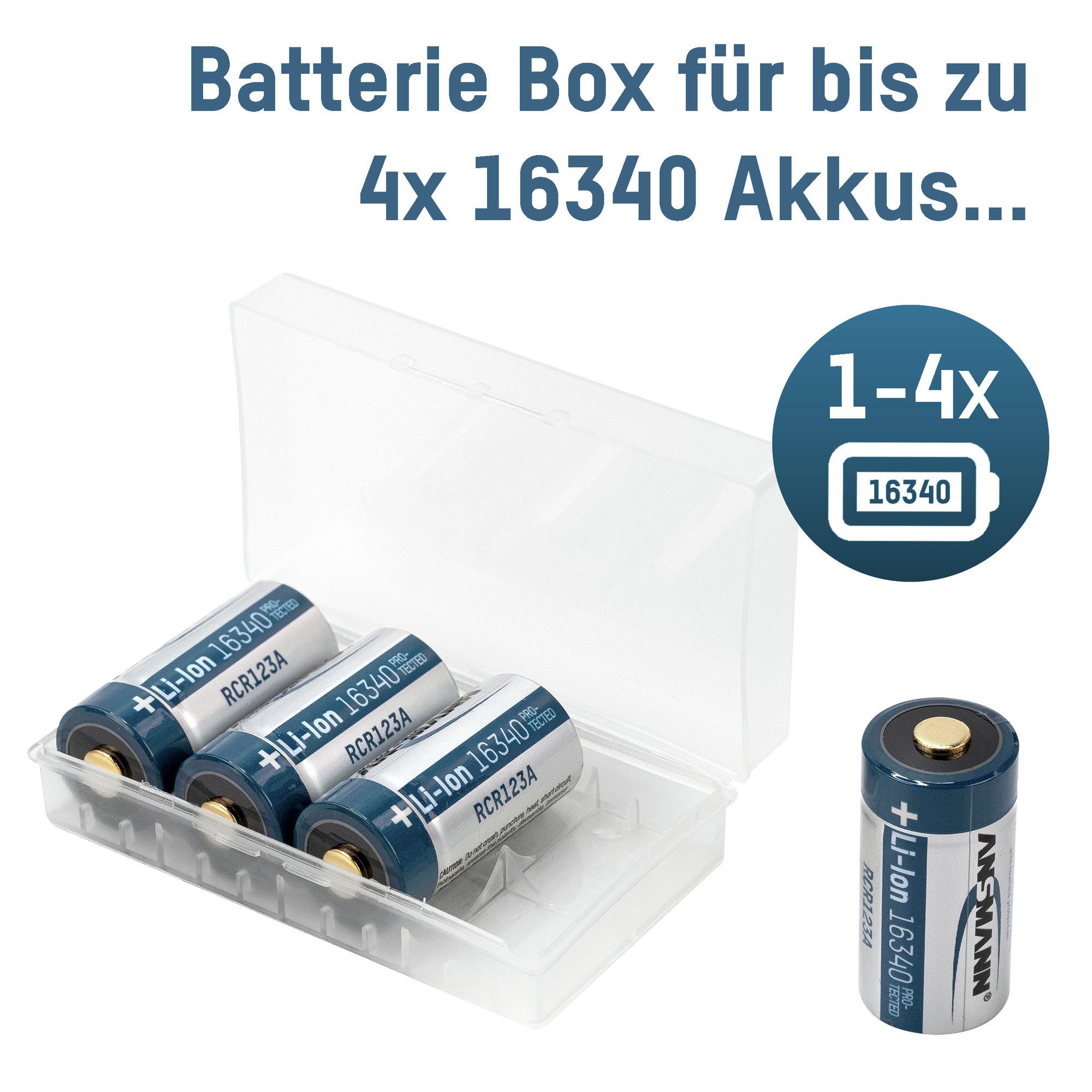 ANSMANN AG 18650 16340 Batteriebox für bis zu 4x 16340 oder 2x 18650 Akkus Akku