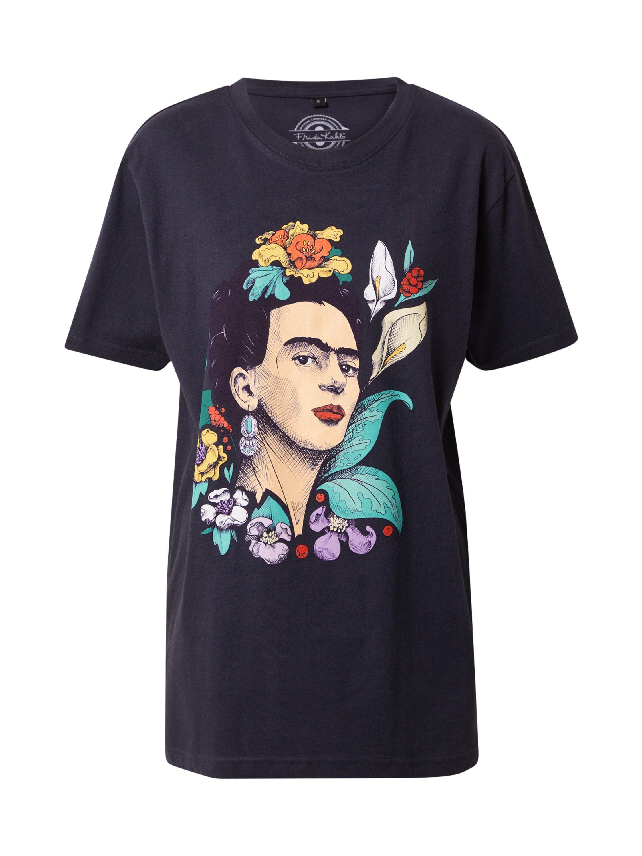 (1-tlg), Flower Frida Kurzarmshirt Damen Tee Kahlo Ladies Saum/Kante Merchcode Abgesteppter
