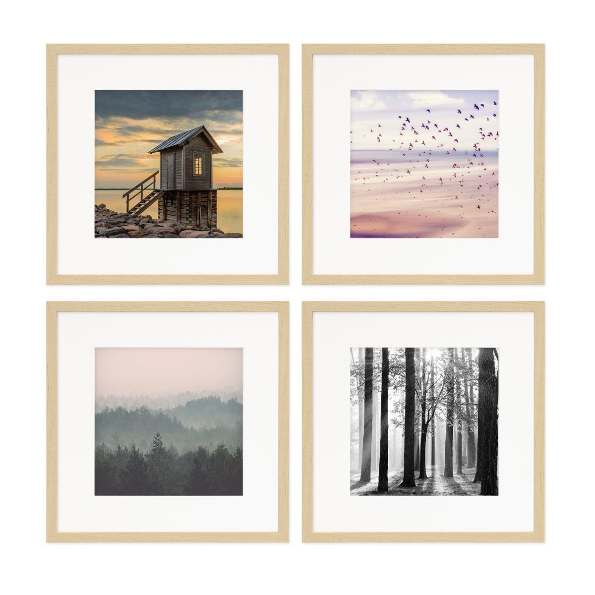 Set PHOTOLINI Bilderrahmen 30x30 mit Modern 4er Schmal cm Natur Passepartout