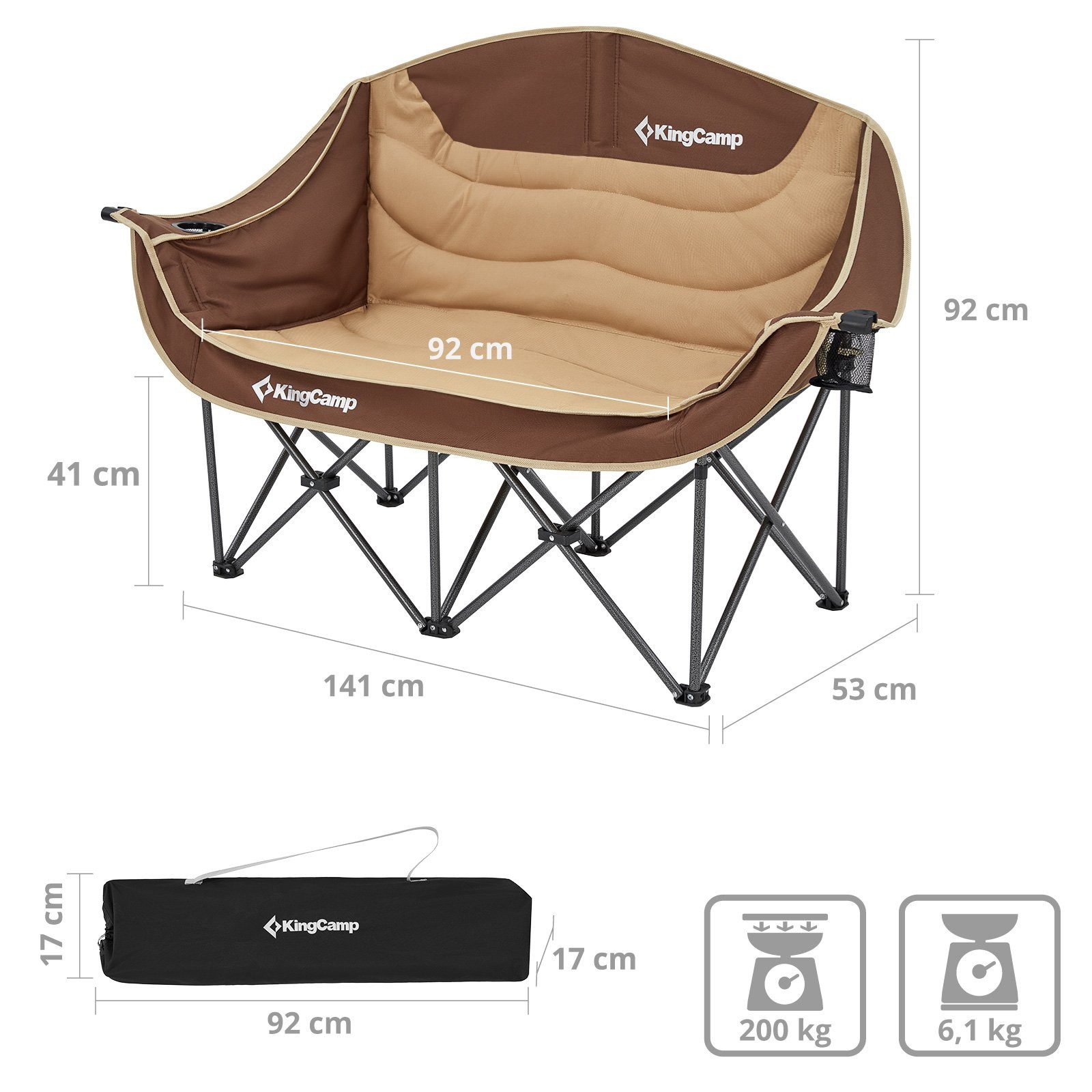 KingCamp Campingstuhl Camping Sofa Duo Deluxe Doppel - Lounge 2Personen