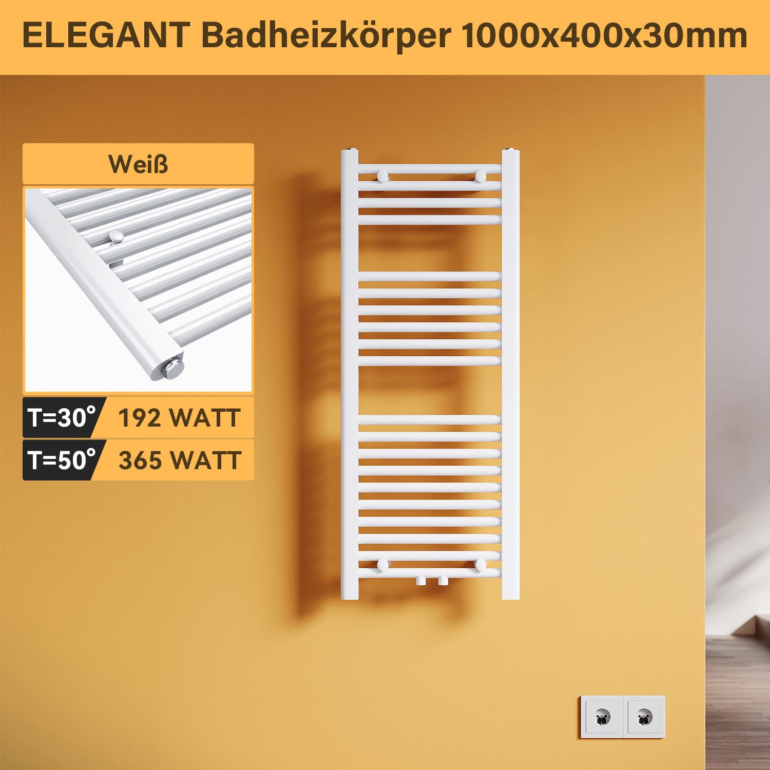 SONNI Badheizkörper Handtuchtrockner Handtuchwärmer Mittelanschluss, Weiß, mit/ohne Thermostat