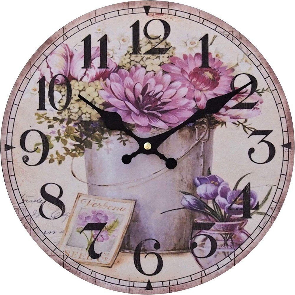 PERLA pd DESIGN Wanduhr Vintage Blumen Frühling Wanduhr Ø 28cm - Retro Chic günstig online kaufen