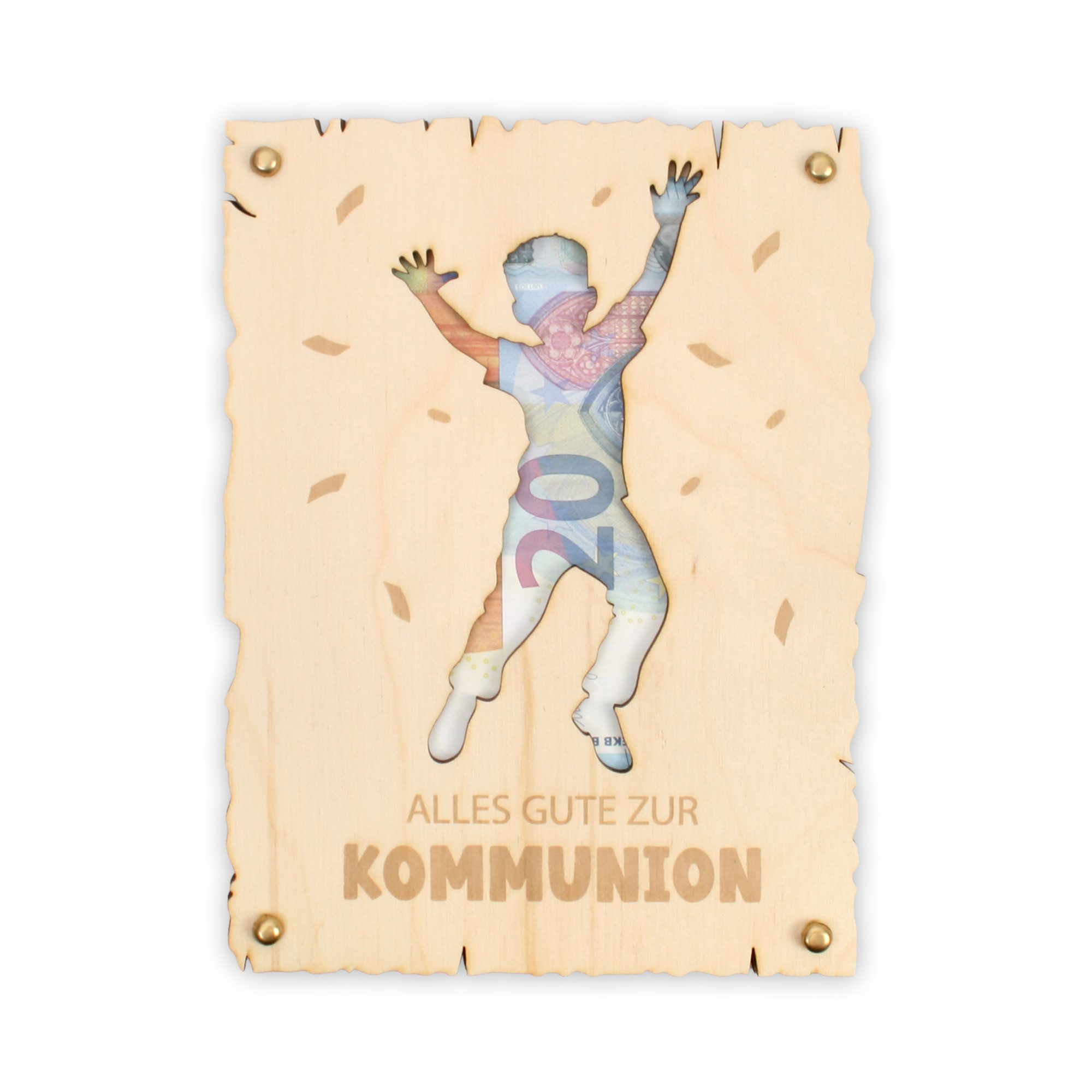 Kreative Feder Glückwunschkarte „Glückwunsch zur Kommunion“ - Glückwunsch-Karte aus Holz, Geschenk-Karte für Geldgeschenke; Größe ca.: 14,6 x 19,7cm