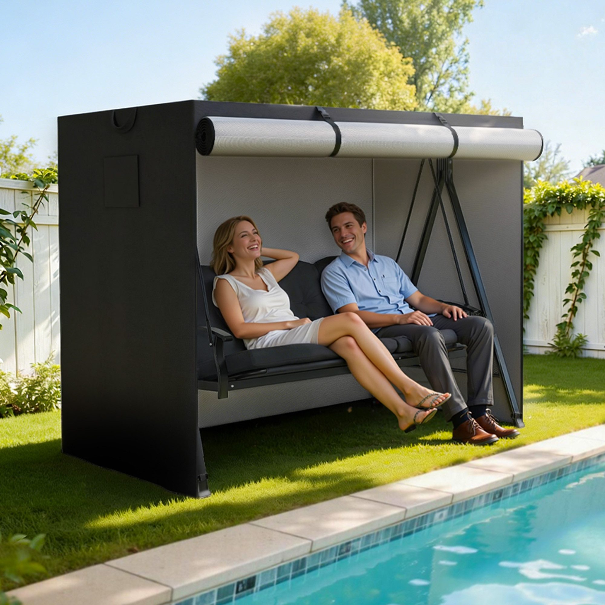 MCombo Sonnenschirm-Schutzhülle M MCombo Hollywoodschaukel Abdeckung 4001/4002 (Oxford, Schwarz), Abdeckplane Wasserdicht & UV-Beständig