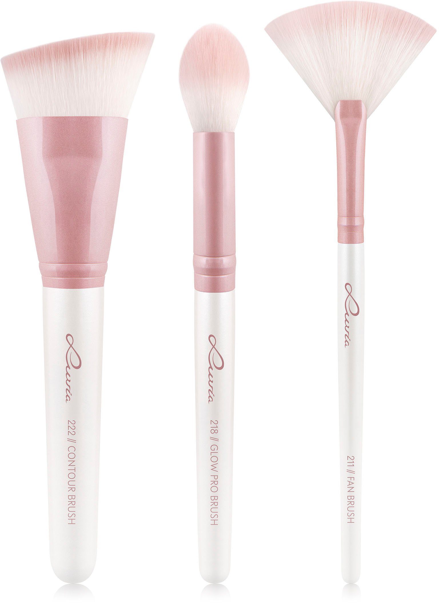 Luvia Cosmetics Kosmetikpinsel-Set Highlight and Contour, 3 tlg., Nurai-Pinselhaar, vegan und hautfreundlich, verliert keine Haare.