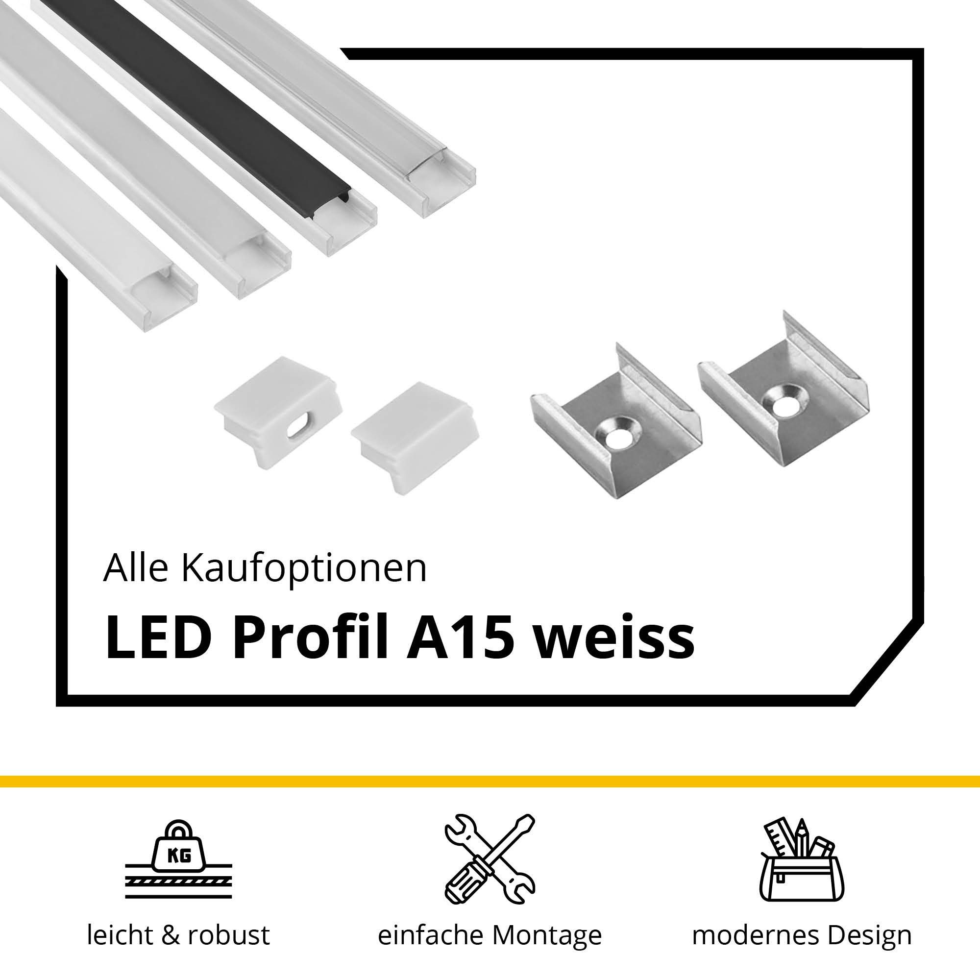 tktrading24 LED-Stripe-Profil A15 LED Aluprofil Weiss Abdeckung - Premium LED-Profil