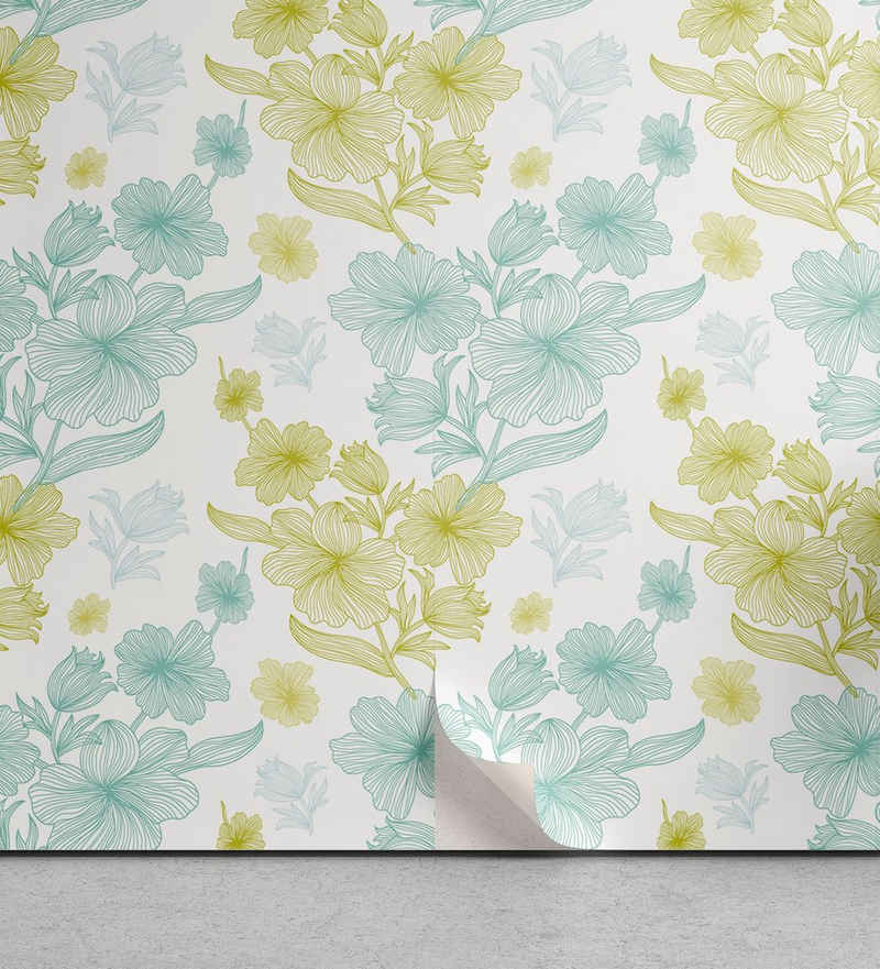 Abakuhaus Vinyltapete selbstklebendes Wohnzimmer Küchenakzent, Retro Pastell farbige Blumen