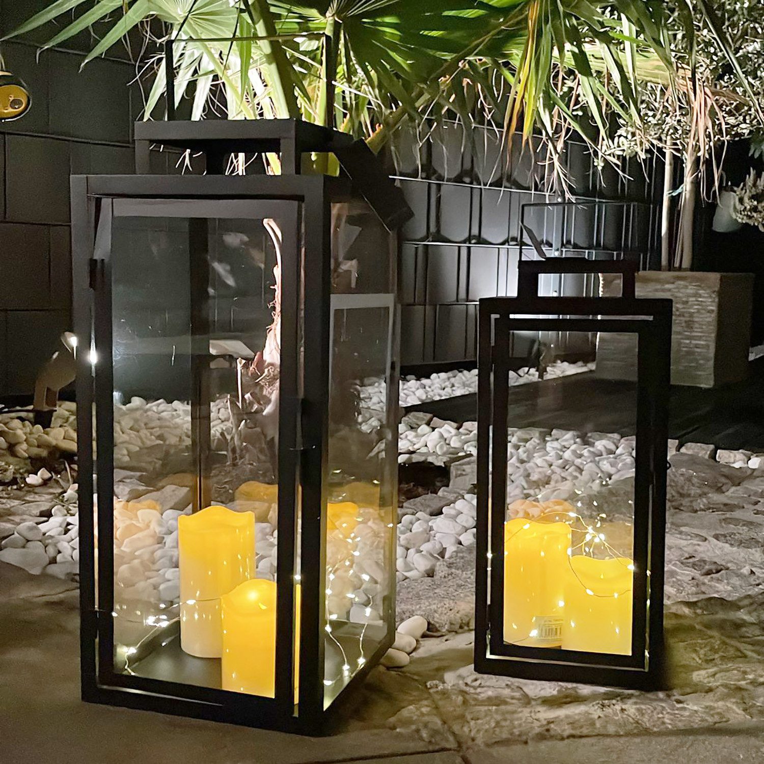 Mojawo Laterne 2tlg Metall Laternen Set Schwarz Gartenlaterne Windlicht H50/40cm