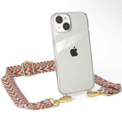 EAZY CASE Handykette Boho Umhängeband für Apple iPhone 14 6,1 Zoll, Farbenfrohes Handyband für Festival Konzert Handykette Karabiner Gold