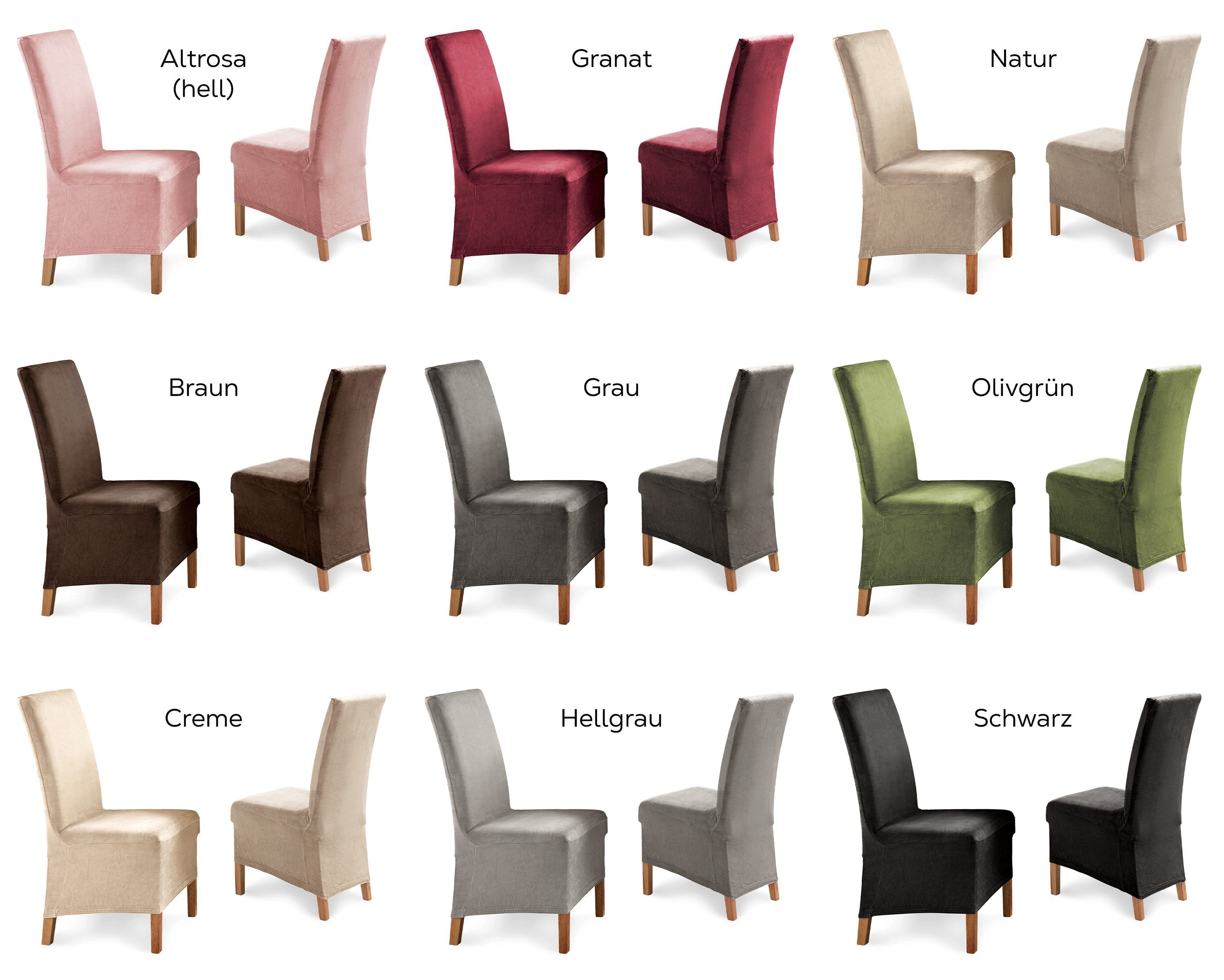 Beautex Stuhlhusse EVA Stuhlhusse Lang, elastische Uni Stretch-Husse Samt Mikrofaser