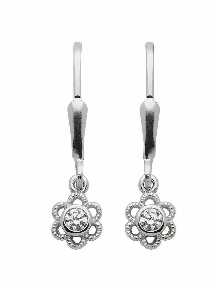 Adelia´s Paar Ohrhänger 925 Silber Ohrringe Ohrhänger Blüte mit Zirkonia Ø  5,8 mm, mit Zirkonia Silberschmuck für Damen, Schmuck vom Hersteller mit 70  jähriger Tradition