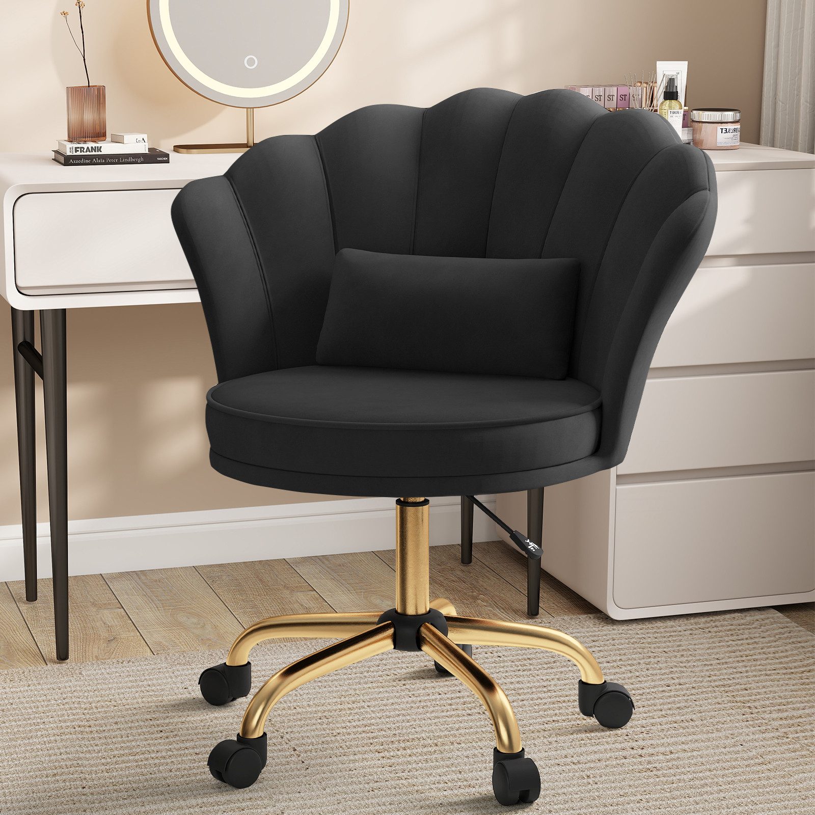 HawthyHome Bürostuhl Schreibtischstuhl mit Blütenrückenlehne, drehbar und höhenverstellbar (1 St), Samtbezug mit Kopfkissen, ergonomischer Stuhl