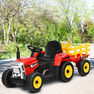 COSTWAY Spielzeug-Traktor »Elektro-Kindertaktor, Tretfahrzeug«, mit abnehmbarem Anhänger, LED, Musik, Hupe, USB