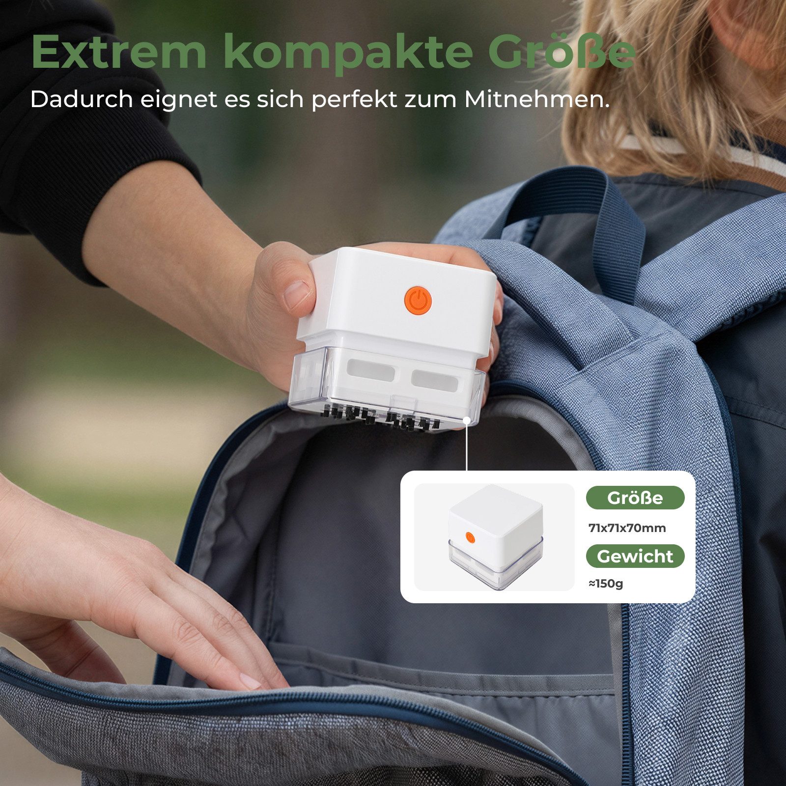 HOKO Akku-Handstaubsauger Mini-Tischstaubsauger USB-C, beutellos, 20 Bürsten, 1200-mAh-Akku, Auto-Off, kompakt für Büro und Schule, BEN weiß