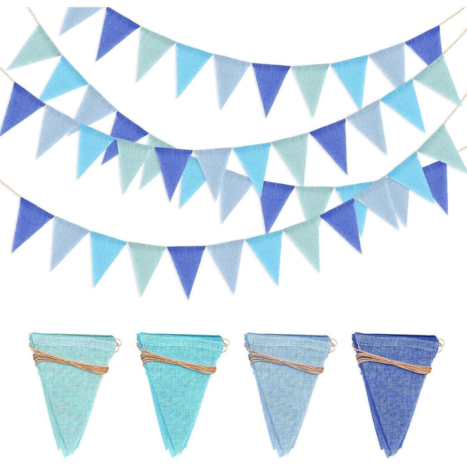 LuxusKollektion Wimpelkette Wimpelkette Jute 4 Stück Wimpel Leinen Hochzeit Party Blau