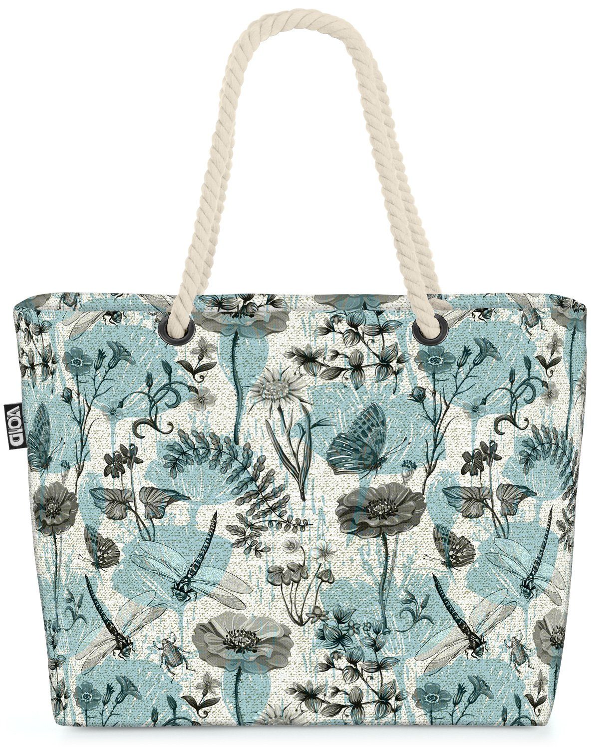 VOID Strandtasche (1-tlg), Botanik Insekten Pflanzen Grafik Natur Teich Libelle Blätter Blumen B