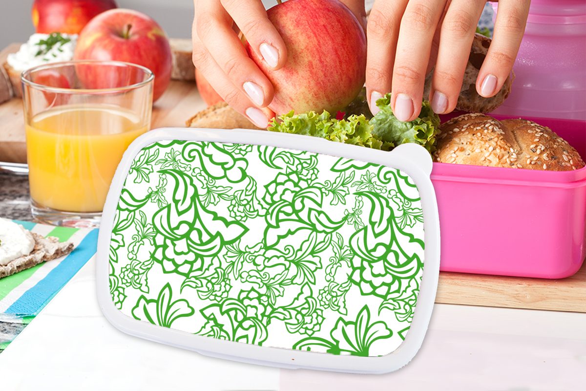 Lunchbox Brotbox - Kunststoff für Orientalismus Pflanzen - Mädchen, Kinder, Erwachsene, rosa Snackbox, Kunststoff, Muster, Brotdose (2-tlg), MuchoWow