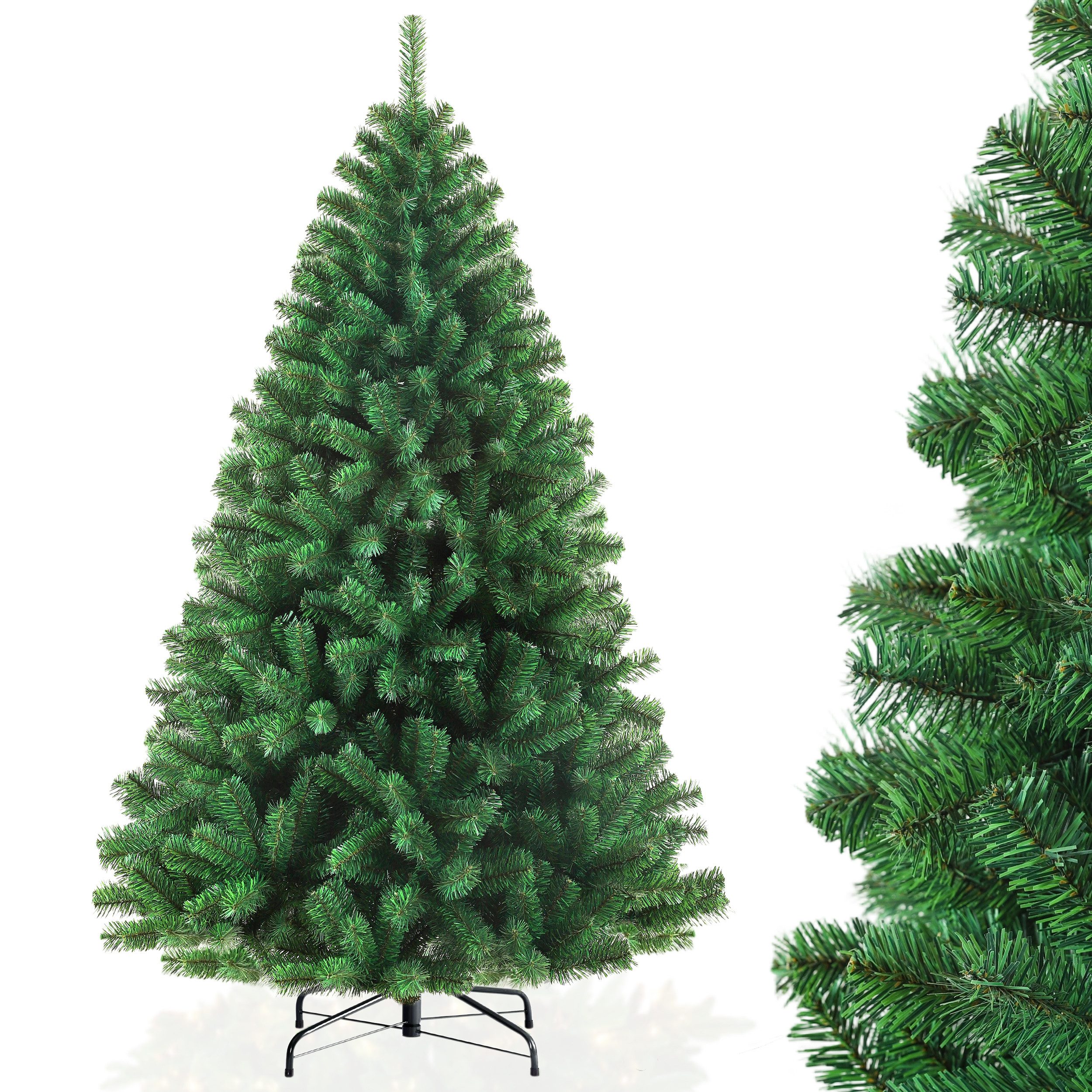 Sinaopus Künstlicher Weihnachtsbaum 180 cm Klassische Tannenform, PVC, 250 LEDs, 8 Lichtmodi, grün, Klassische Tannenform, dichte PVC-Zweige, warmgelbe Beleuchtung, 8 Lichtmodi, integrierte LEDs, formbare Zweige, Metallständer