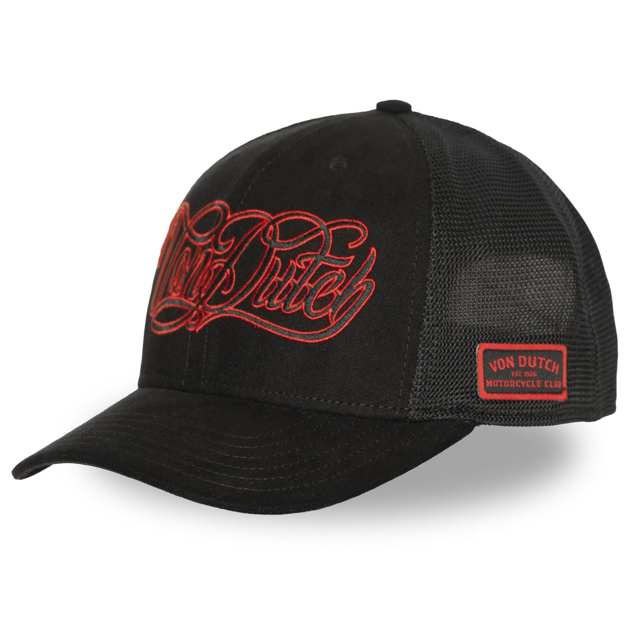 Von Dutch Trucker Cap Von Dutch Originals Trucker Cap Half Curved VON DUTCH Premium (Basecap, Basecap, Meshcap, Trucker Kappe) Druck auf Schirmunterseite