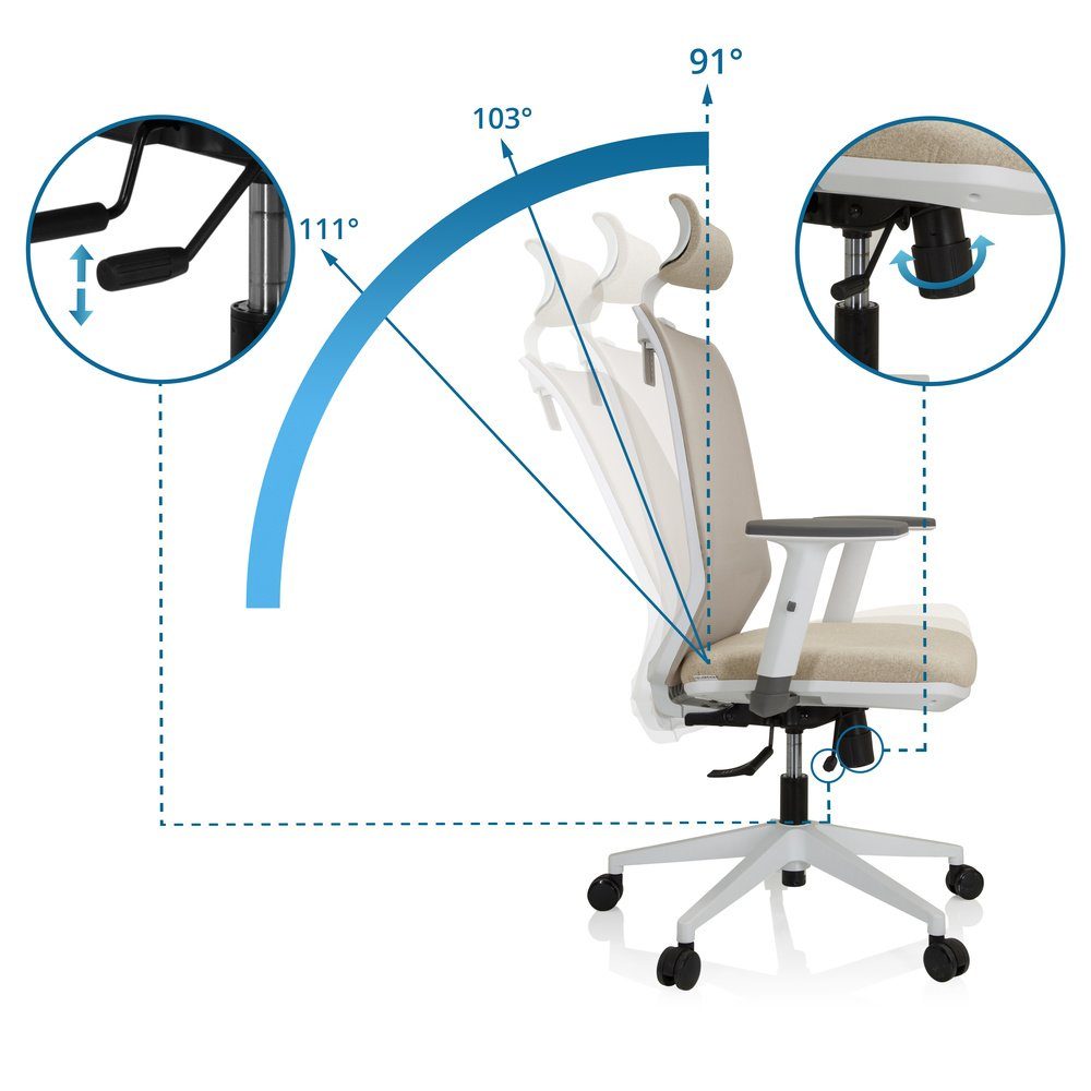 St), PROFONDO Stoff/Netzstoff W (1 Bürostuhl ergonomisch Drehstuhl Profi Beige PRO hjh Schreibtischstuhl OFFICE