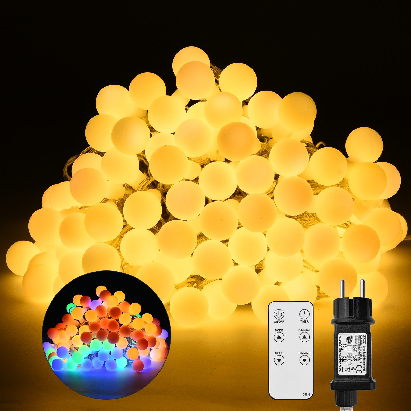 XERSEK LED-Lichterkette Warmweiß+Bunt 150LED 20m Kugel 10Modi + Memory Funk günstig online kaufen
