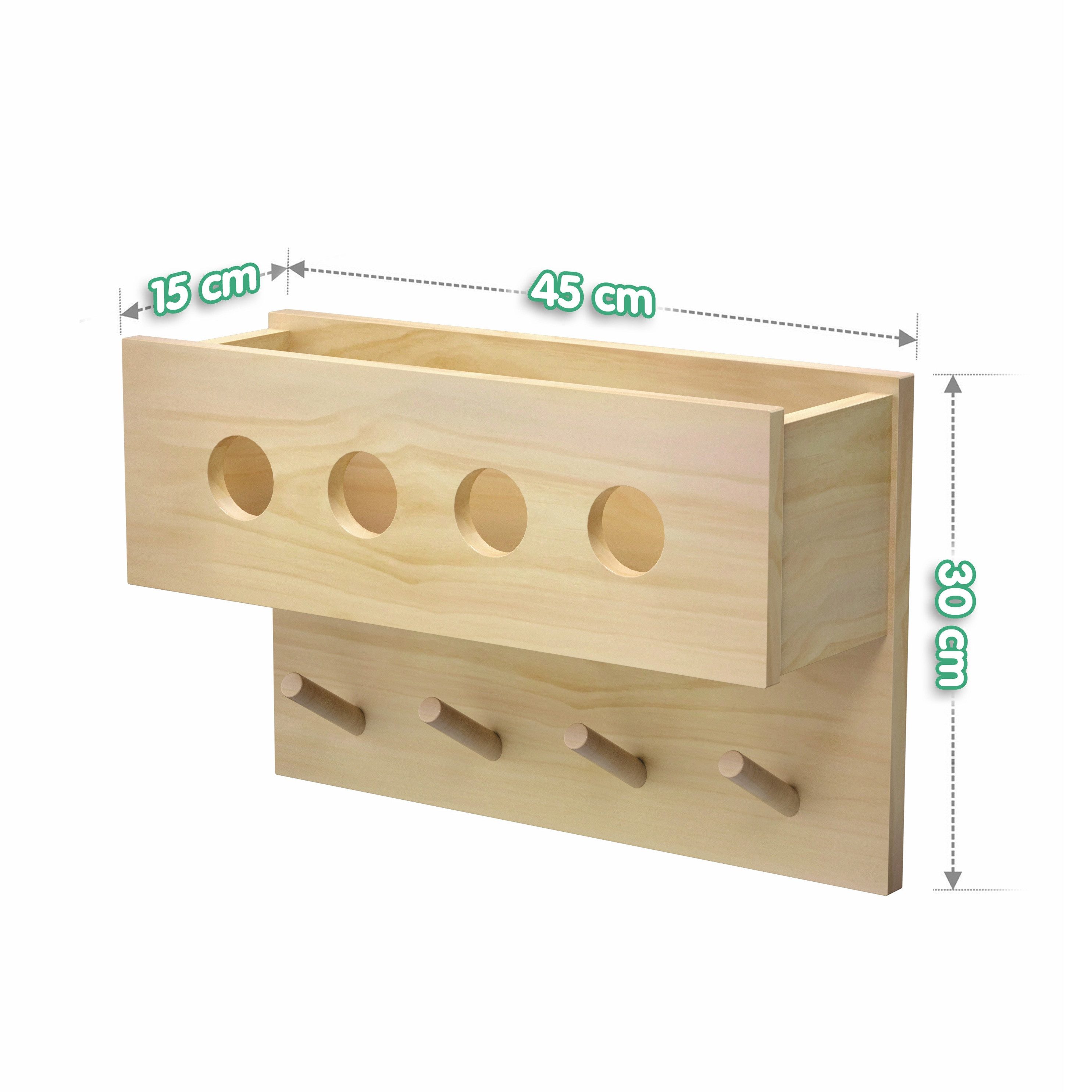 CADANI Garderobenpaneel WUBO Wandgarderobe für Kinder - Kindergarderobe - robust und stabil (Natur Kinderzimmer Garderobe nach Montessori, 1 St), aus hochwertigen Massivholz