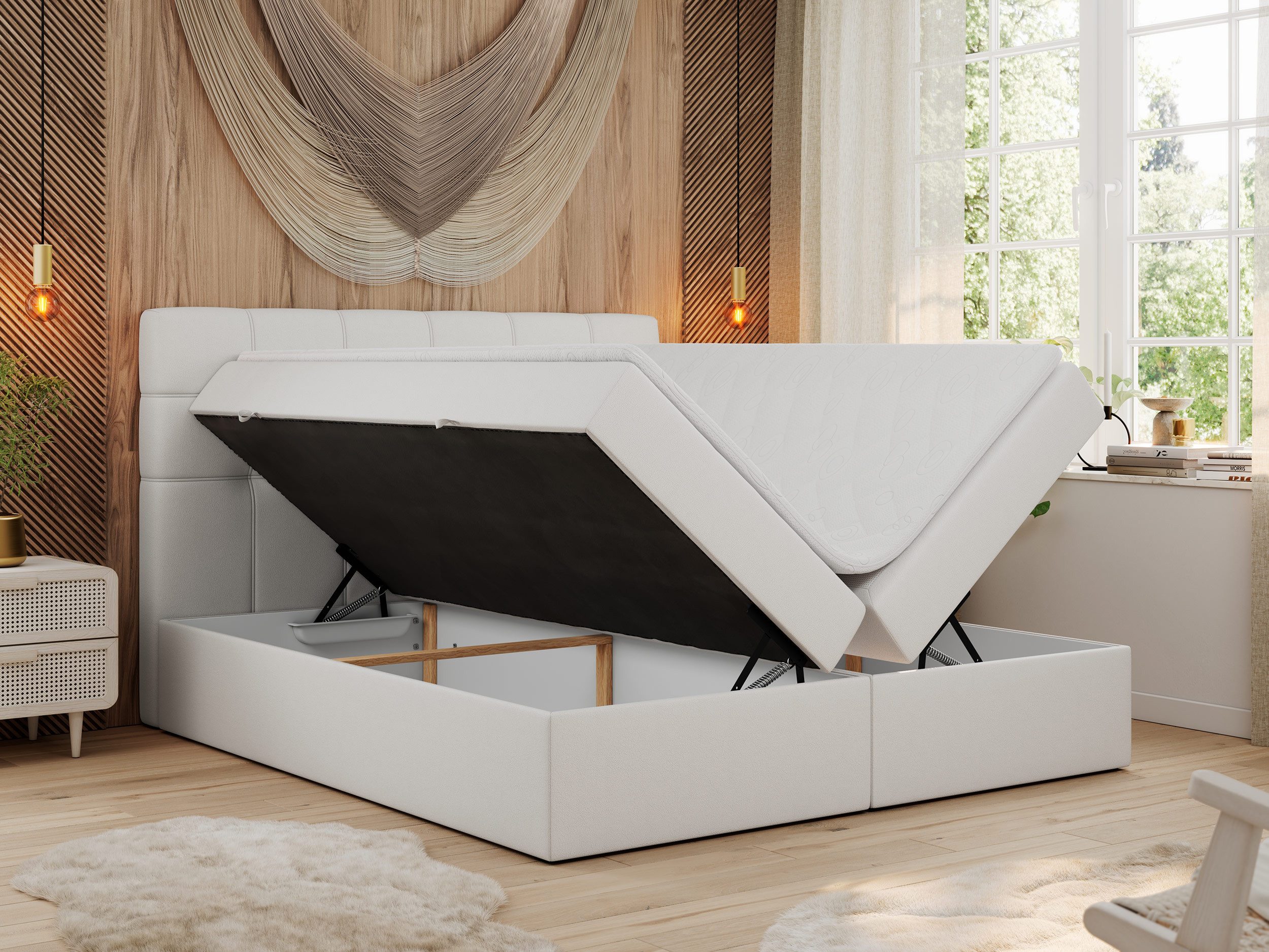 MKS MÖBEL Boxspringbett ERNI (Set, Packung, T30-Schaum, H3-Matratze, 7 Härtezonen, gesteppte Kopfstütze), mit Bettkästen, Doppelbett, Multipocket-Matratzen, Topper T25/Visco