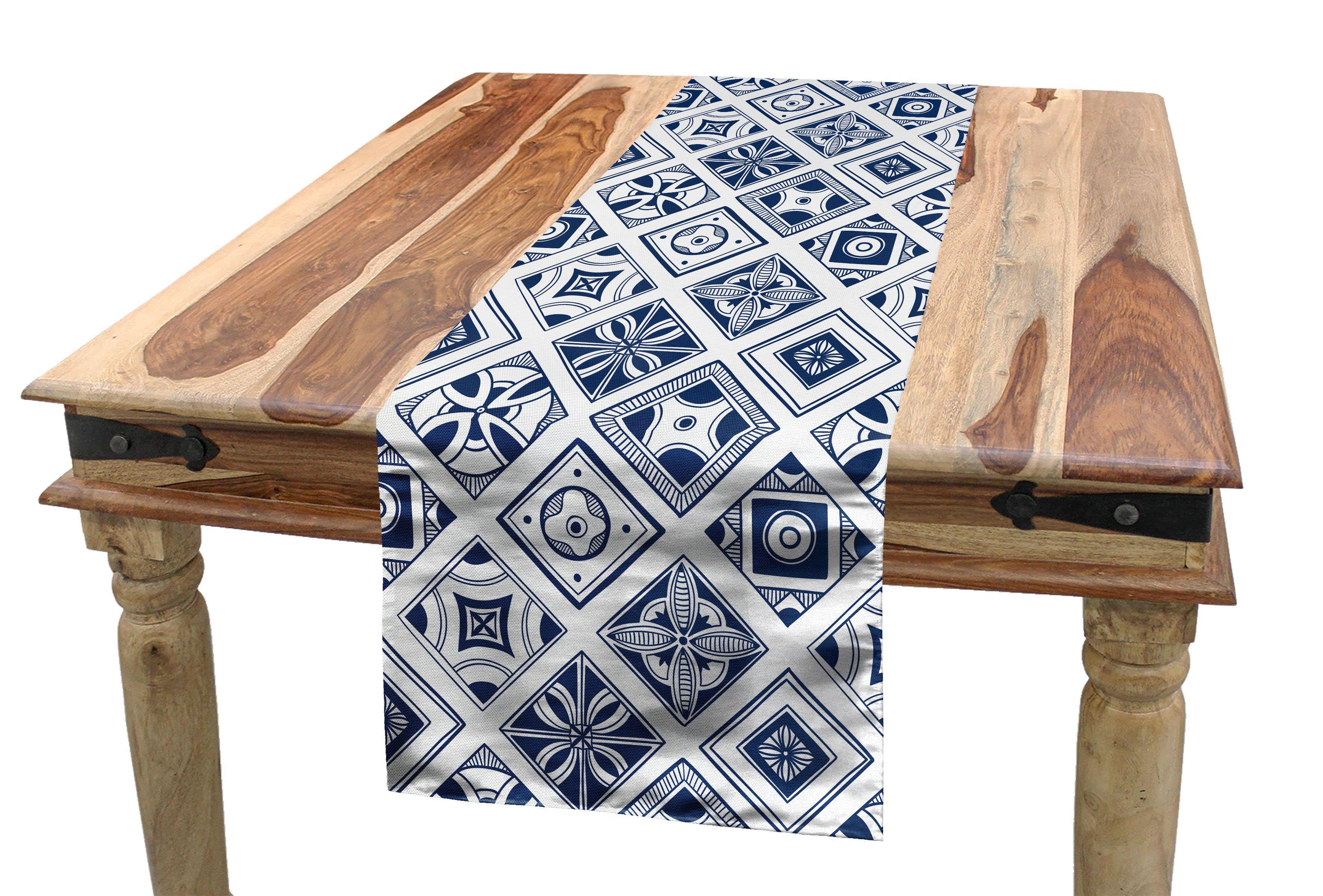 Navy Tischläufer Abakuhaus Küche Dekorativer Spanisch Rechteckiger Traditionelle Tischläufer, blau Esszimmer