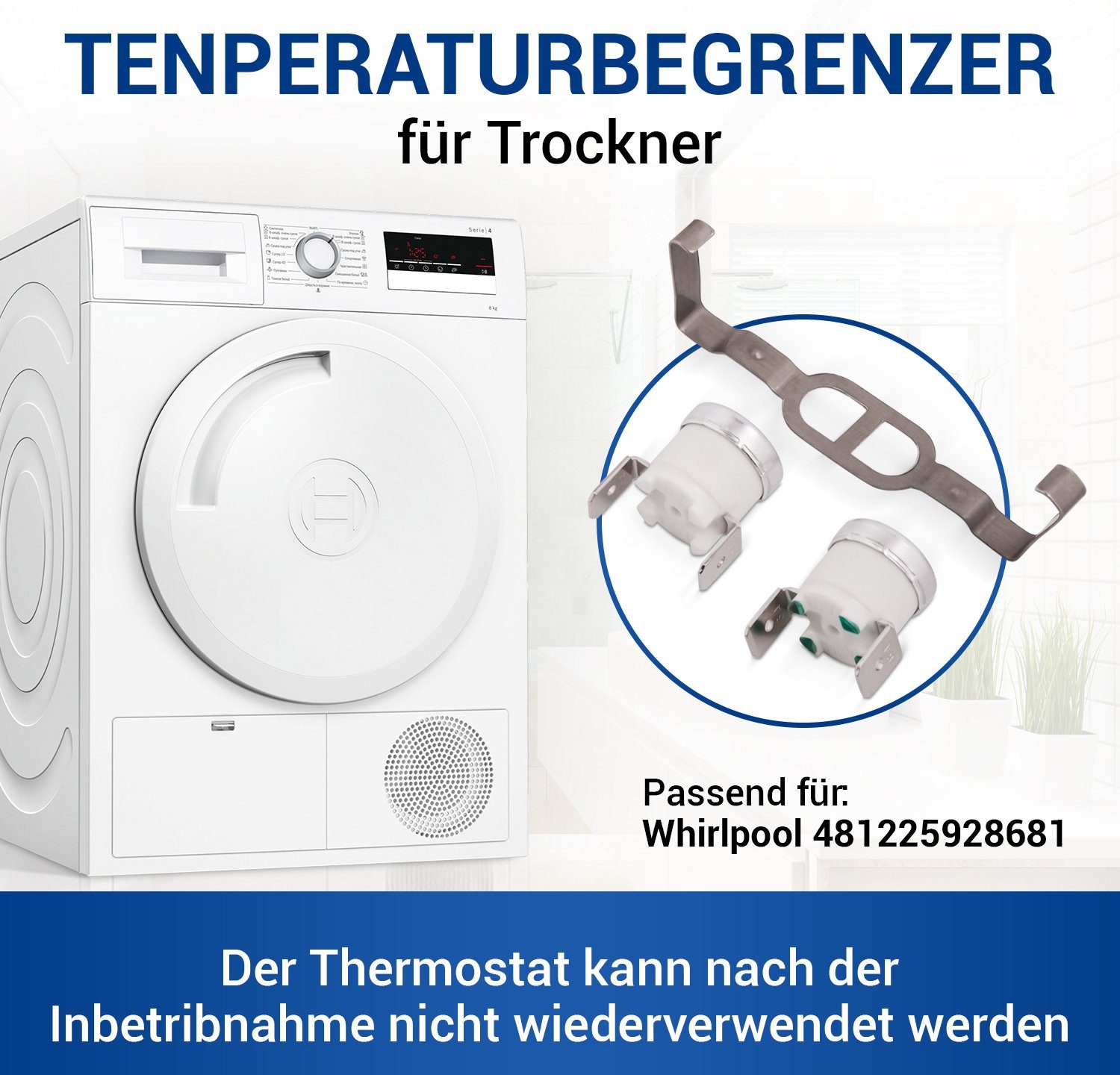 Thermodetektor VIOKS Temperaturbegrenzerset Thermostaten mit 481225928681, wie für 2 Bügel Trockner Whirlpool