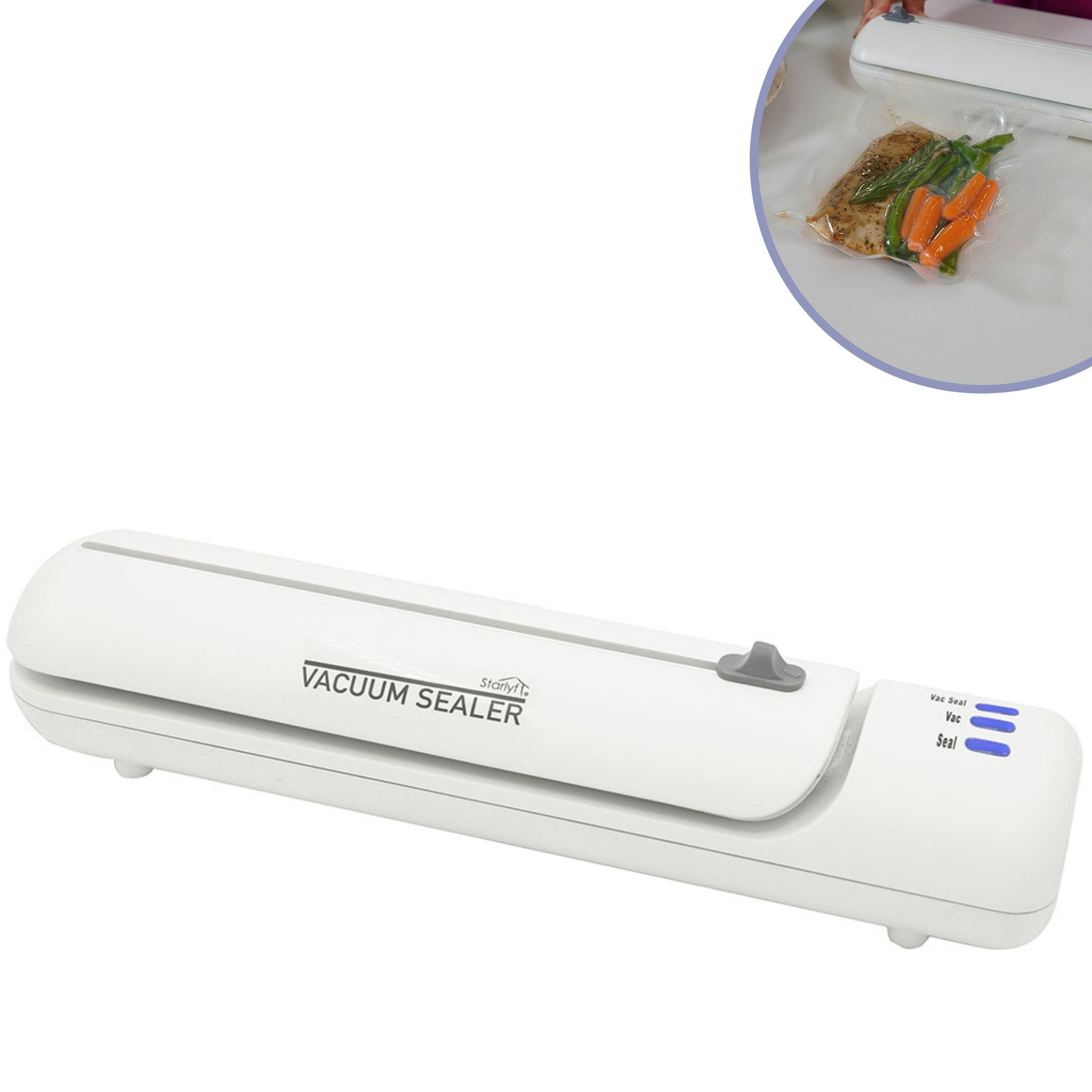 Starlyf Vakuumierer Vacuum Sealer, Rollenbreite 20 cm, 140,00W, Vakuumiergerät inkl. 20 Beutel & Rezepte (einzeln oder im Spar Set)