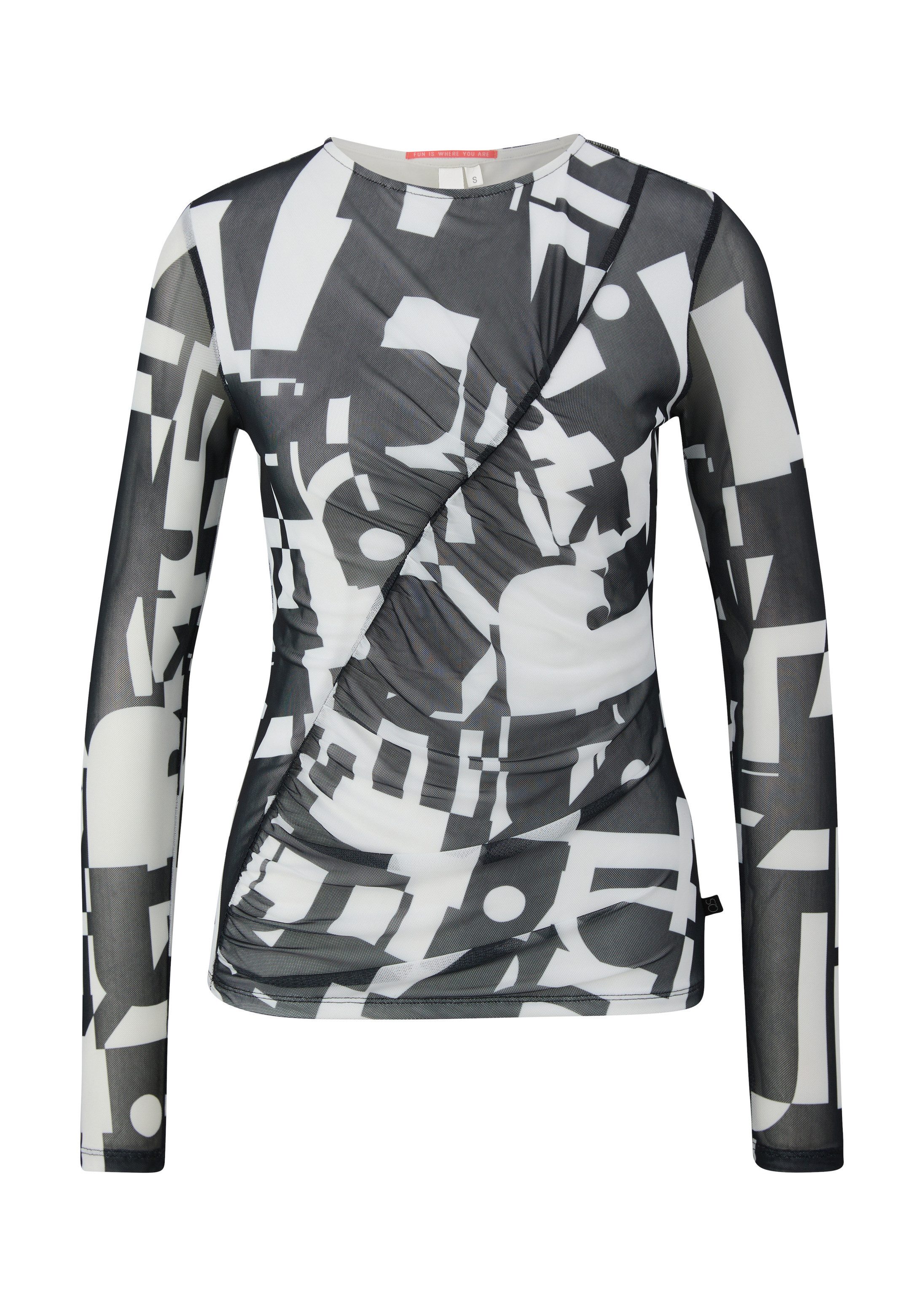 QS Langarmshirt T-Shirt Mesh-Shirt mit All-over-Print