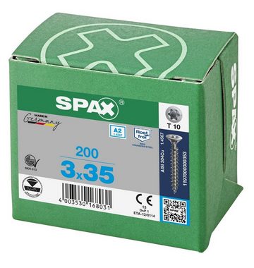 SPAX Spanplattenschraube Edelstahlschraube, (Edelstahl A2, 200 St), 3x35 mm