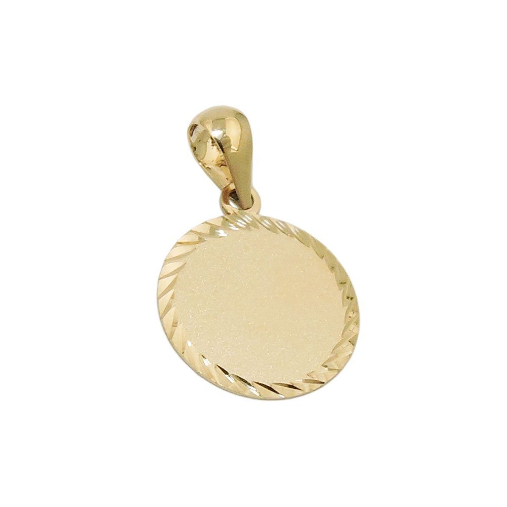 Kettenanhänger 12mm Gravurplatte matt diamantiert 9Kt GOLD