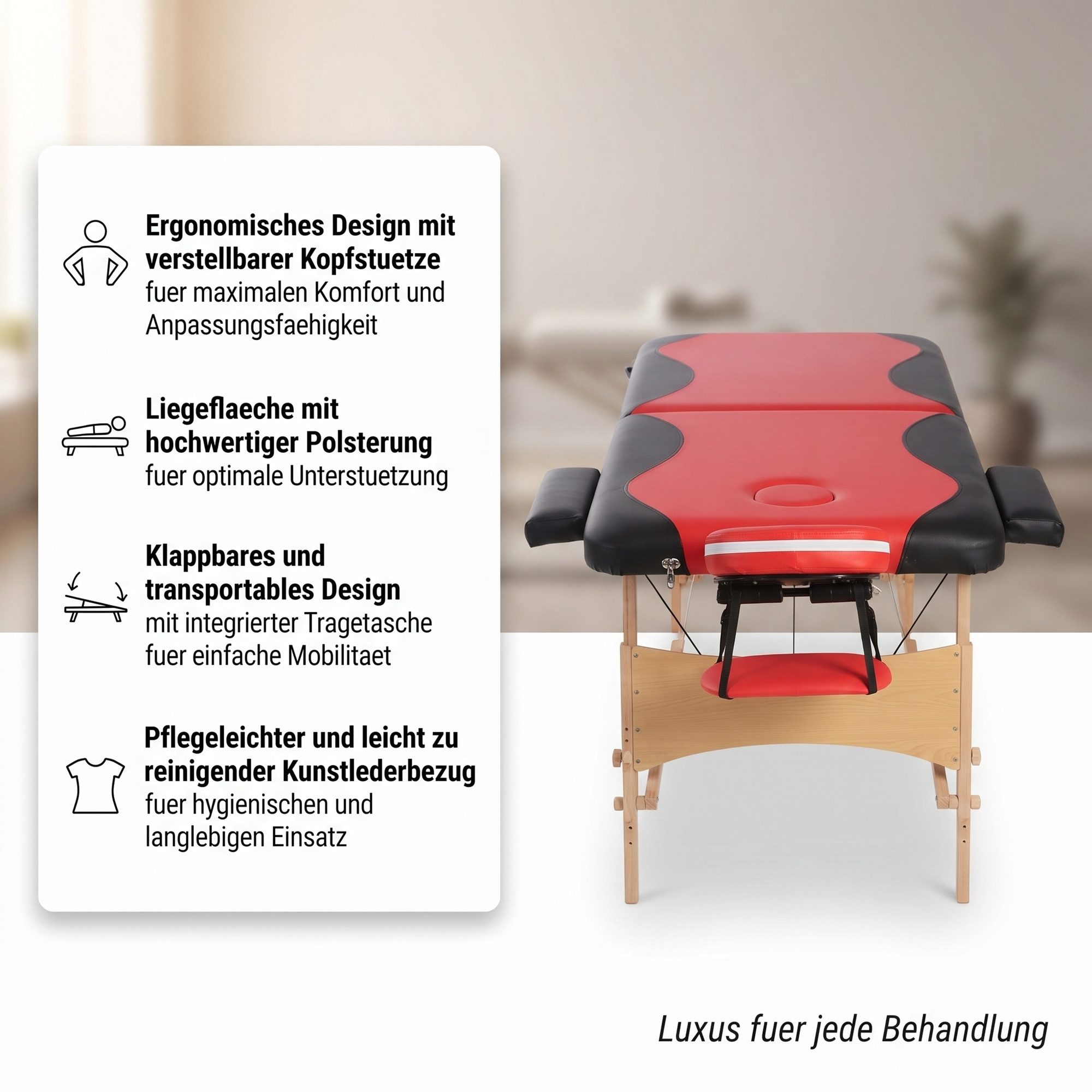 Mucola Massageliege Massageliege 2 Zonen Kopfstütze Ergonomisch Weiß Rot Gelb Creme Mobile (Stück, Liege), flexibel Einstellbar