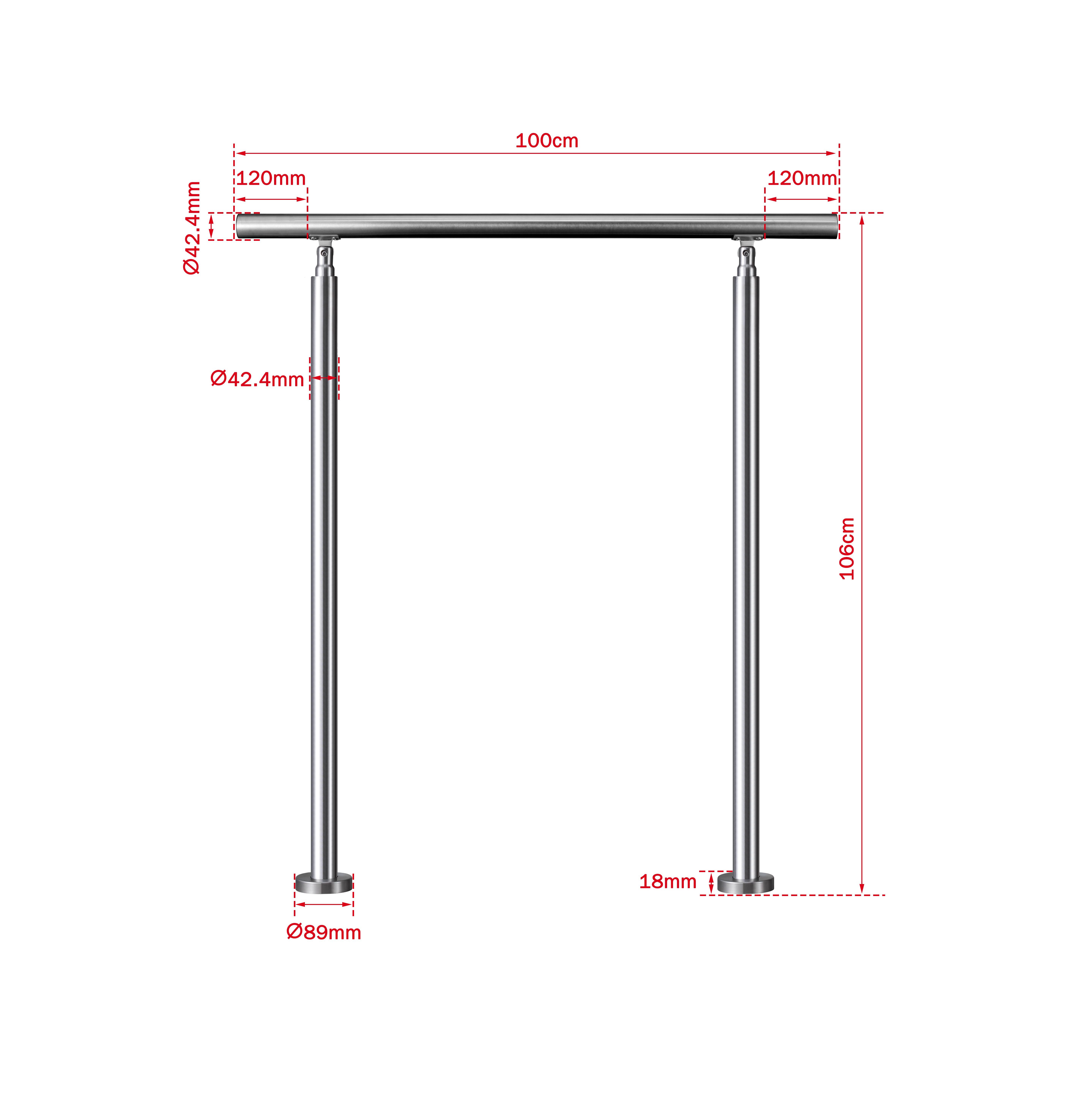 AICA Handlauf Geländer Edelstahl Handlauf, Treppengeländer, Eingangsgeländer 150 cm, 120 cm Gesamtlänge, (Packung), Edelstahl Verdickung, Silbrig/Schwarz, 100/1 – Bild 3 von 5