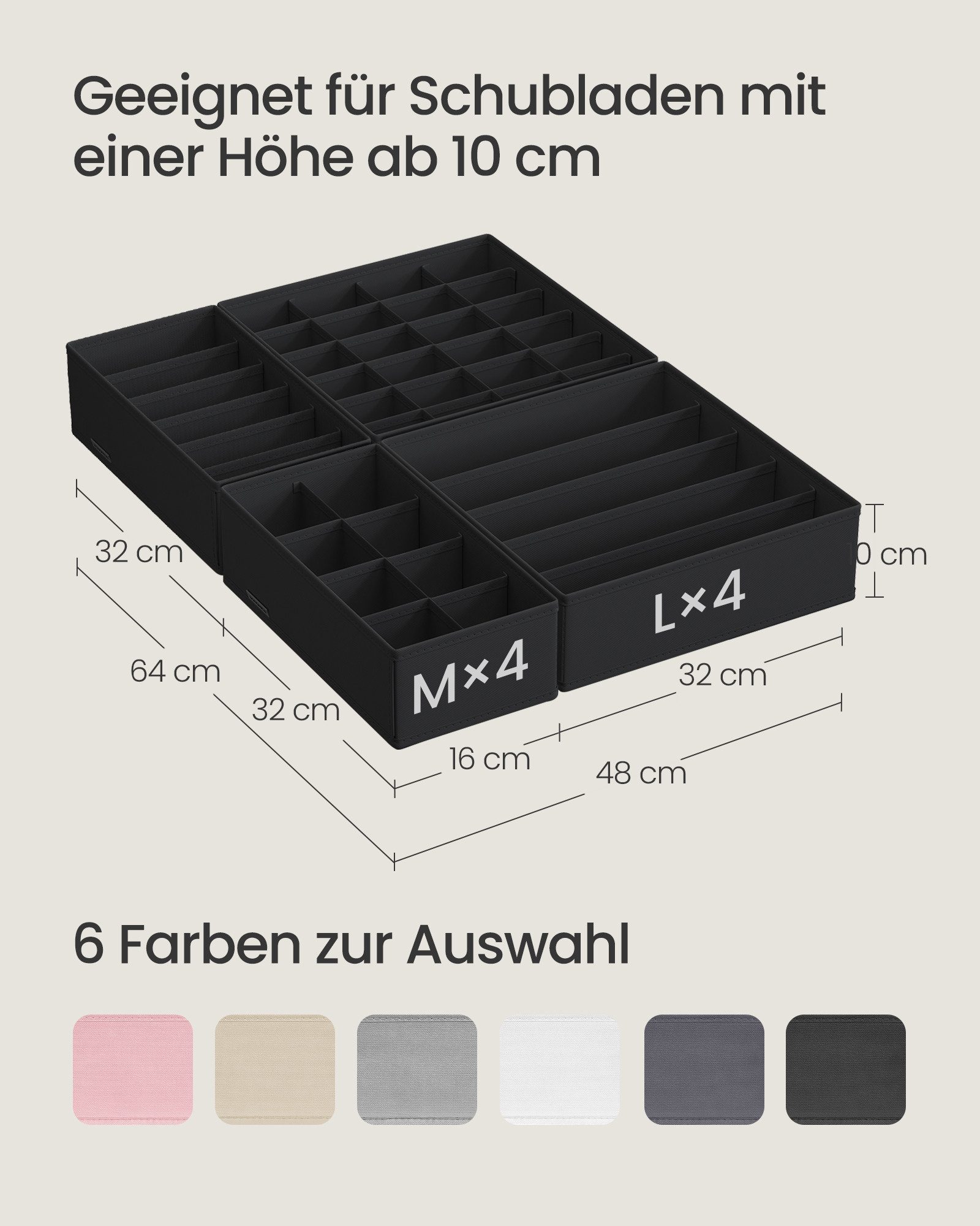 SONGMICS Aufbewahrungsbox Unterwäsche-Organizer, faltbar, Stoffboxen, für BHs Socken Krawatten (8 St), 8 Stück, Ordnungssystem Kleiderschrank, Aufbewahrungsbox  – Bild 4 von 5