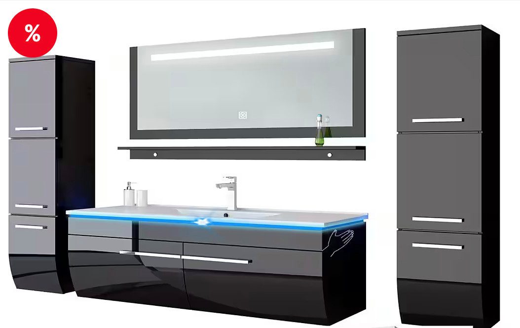 Homeline Badmöbel-Set Danny Schwarz 1xH 90 cm, (5-St)