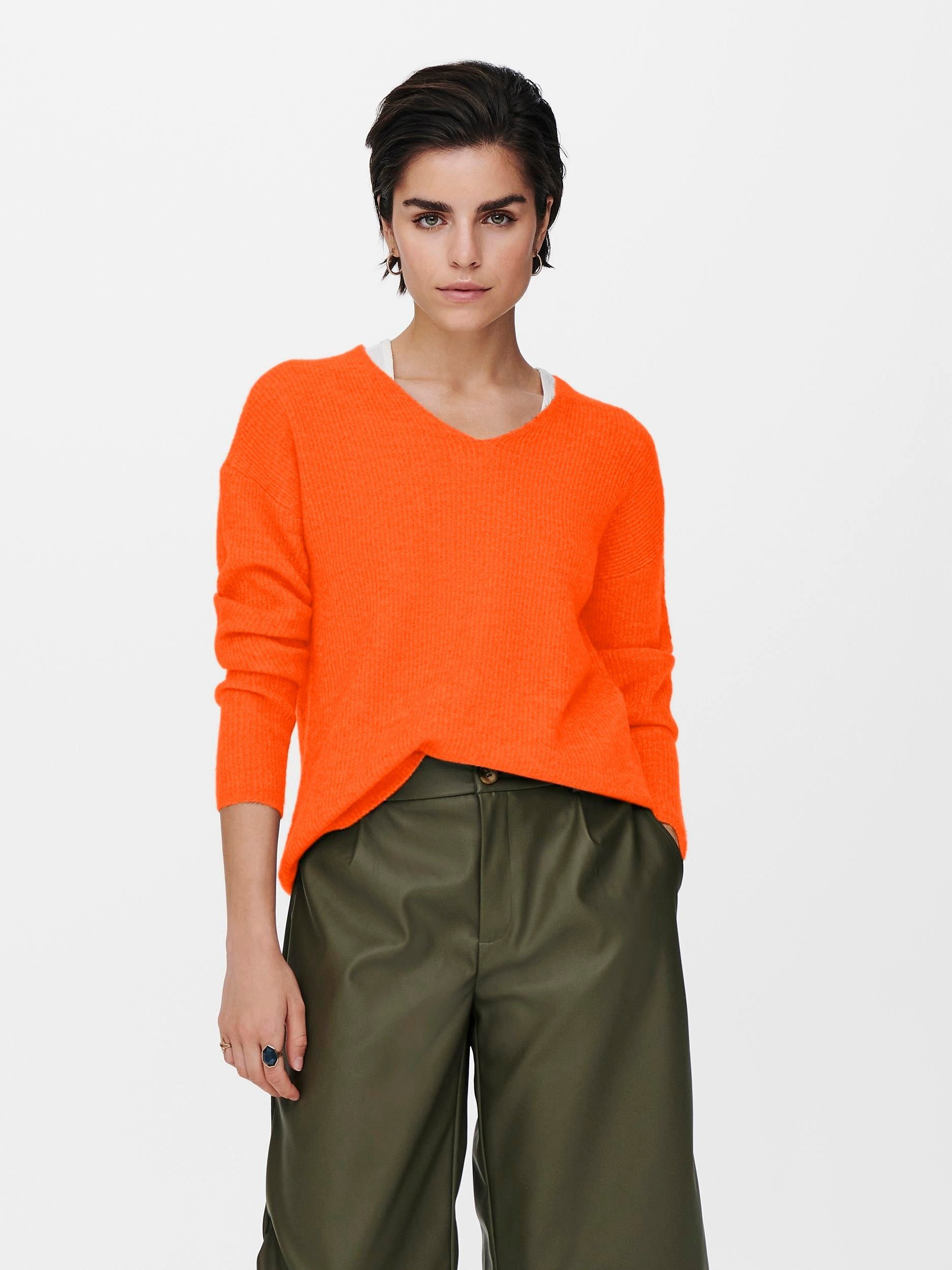 ONLY Exotic Camilla Orange V-Ausschnitt-Pullover (1-tlg)