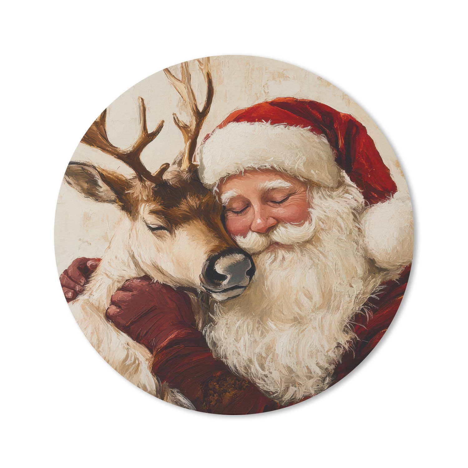 MuchoWow Mauspad Weihnachtsmann - Rentier - Weihnachten (1-St), Mousepad mit Rutschfester Unterseite, Gaming, Rund, 40x40 cm